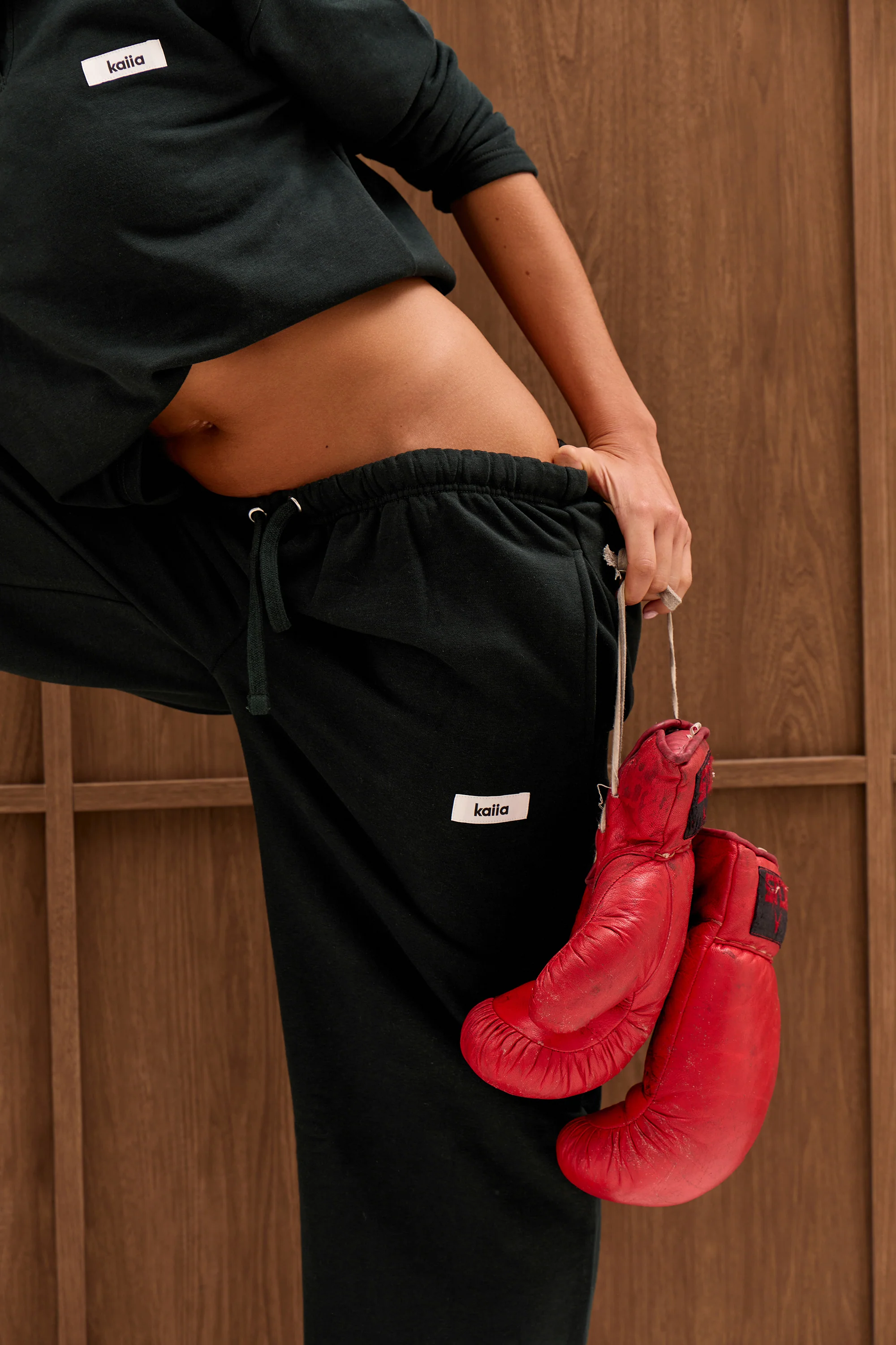 Kaiia Label Logo Wide Leg Joggers Dark Teal - Image 2