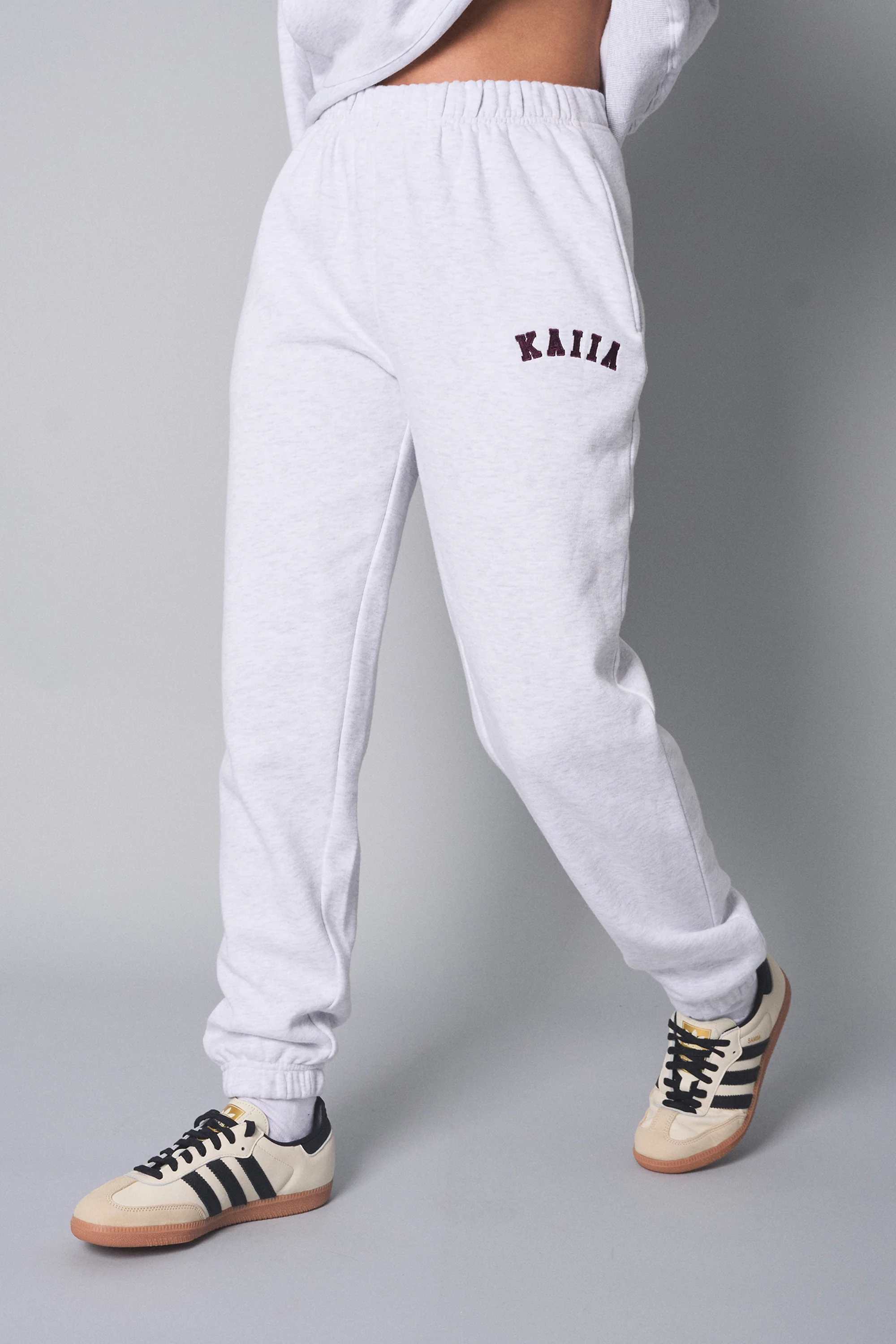 Kaiia Logo Cuffed Joggers Light Grey Marl With Burgundy - Image 6