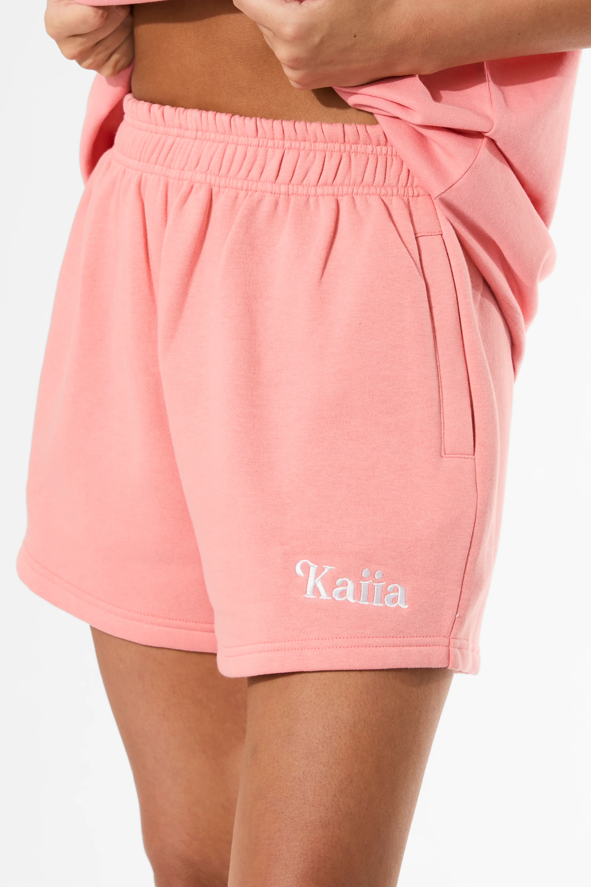 Kaiia Logo Mini Sweat Shorts Bright Coral - Image 6