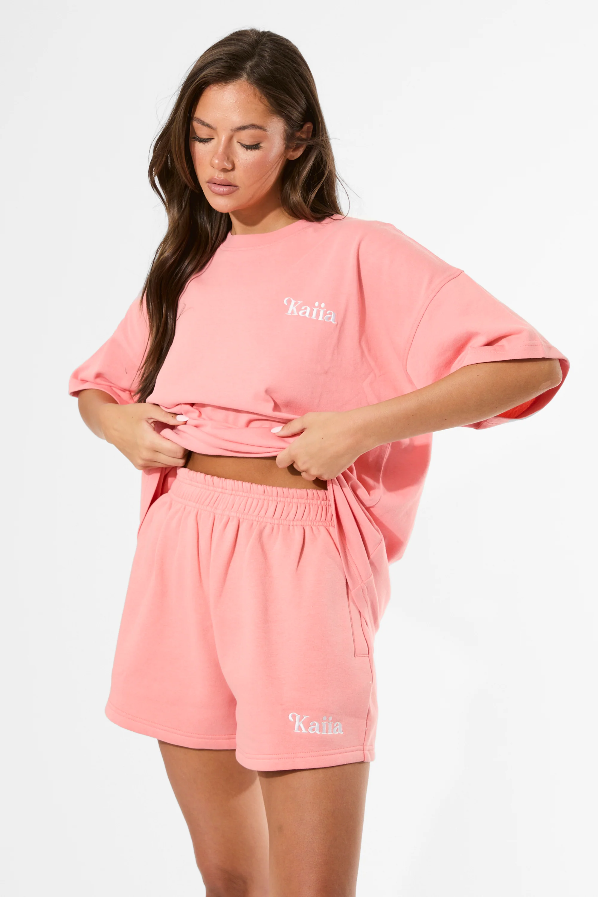 Kaiia Logo Mini Sweat Shorts Bright Coral - Image 7