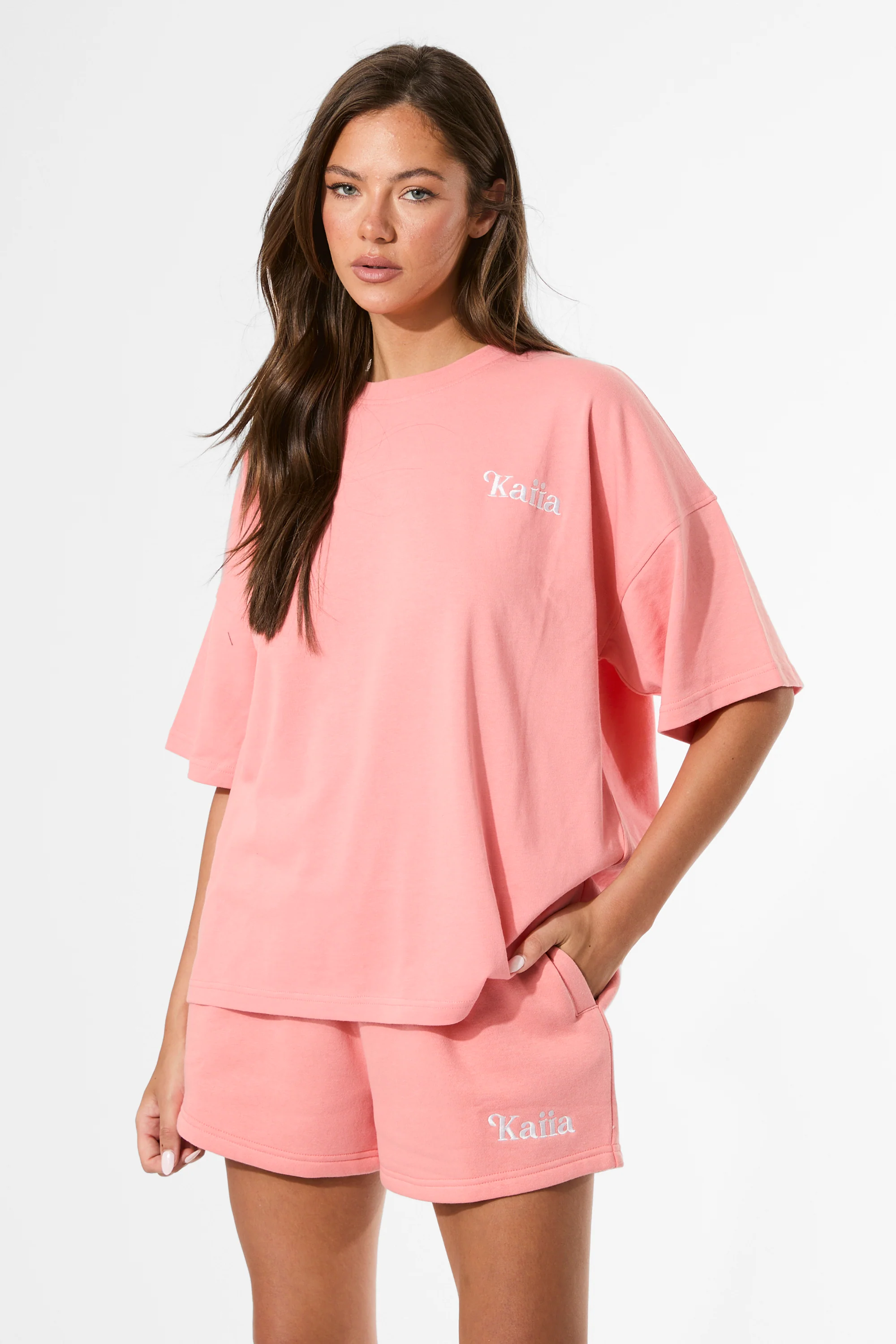 Kaiia Logo Mini Sweat Shorts Bright Coral - Image 9
