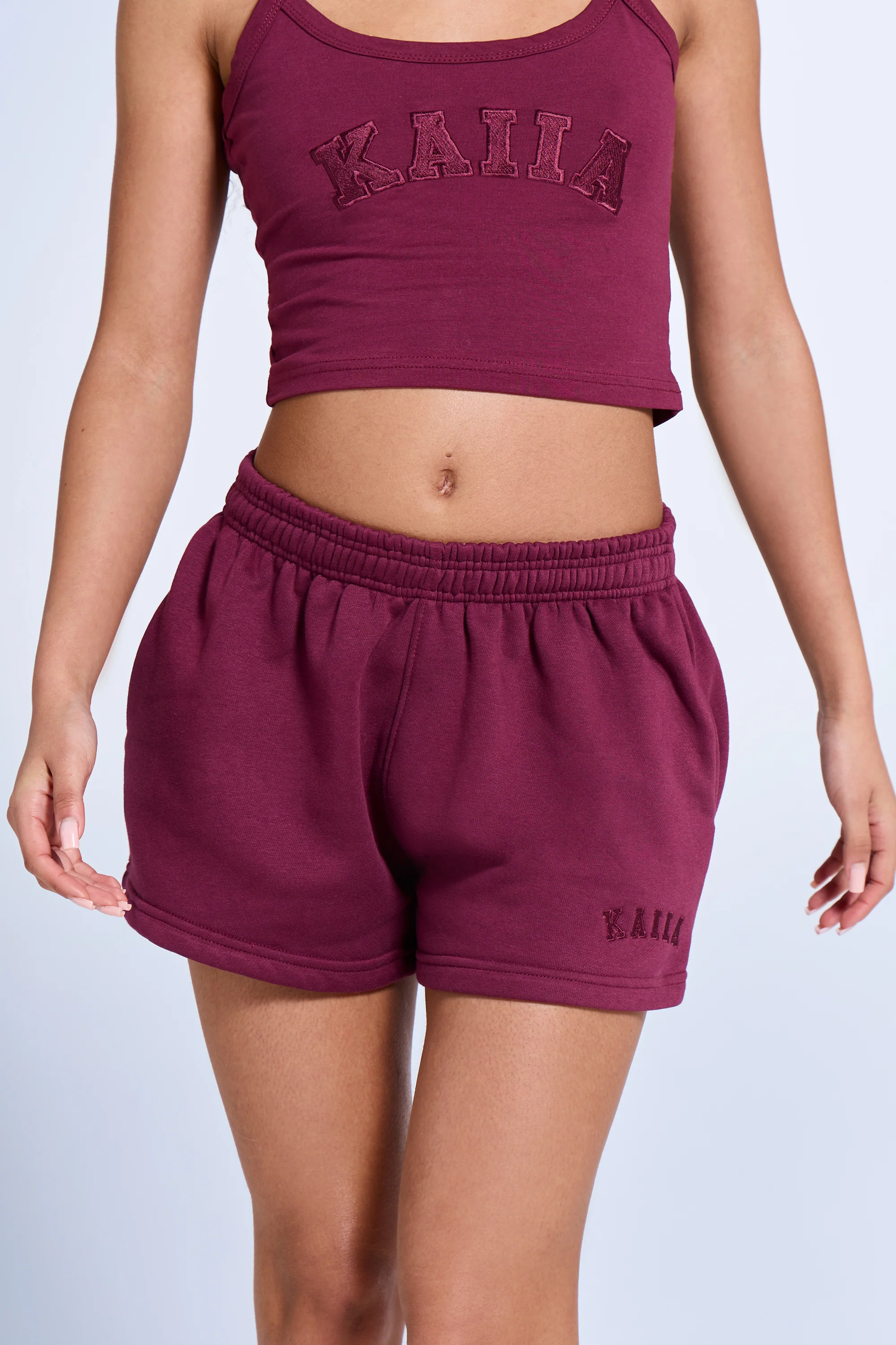 Kaiia Logo Mini Sweat Shorts Deep Burgundy - Image 2