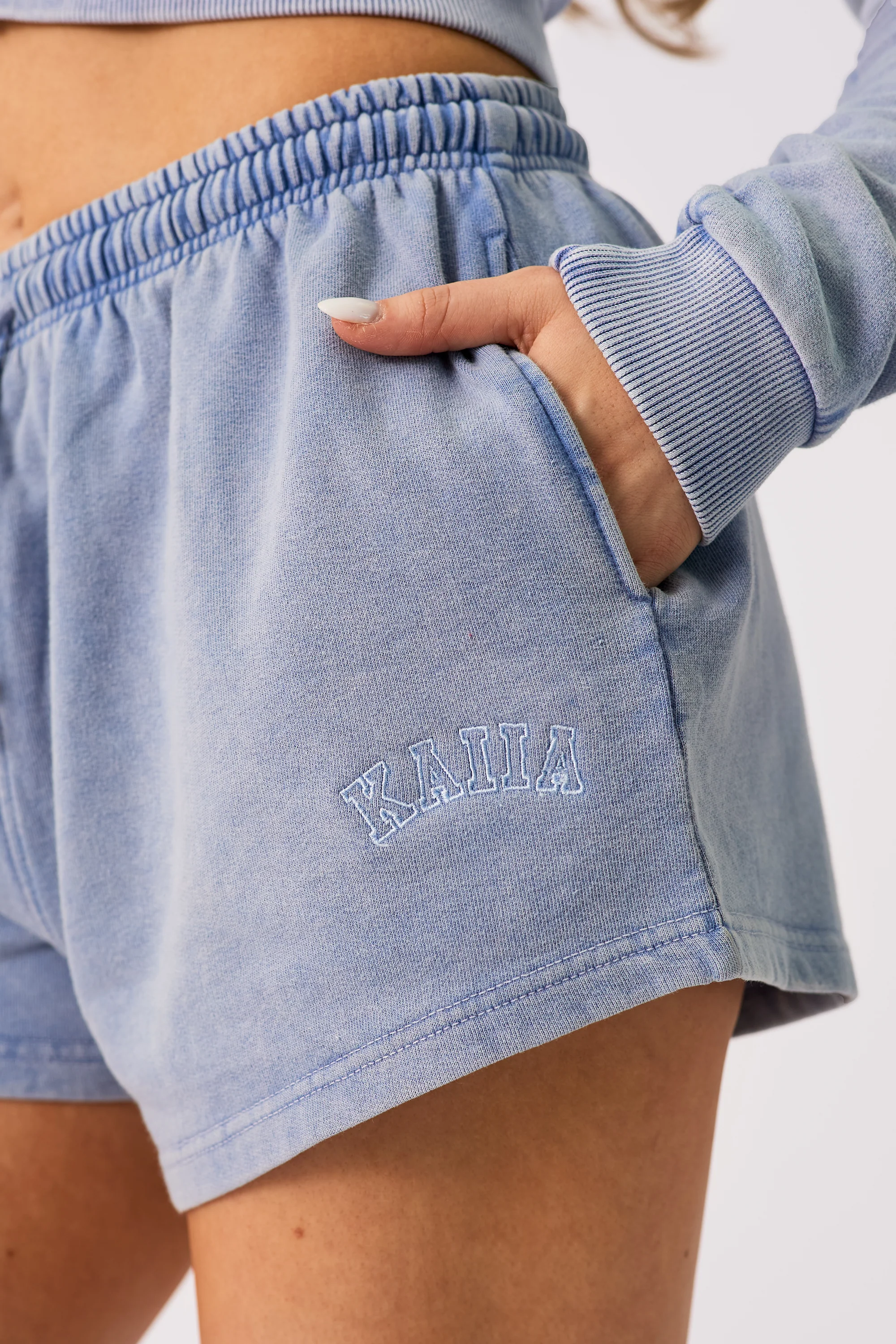Kaiia Logo Mini Sweat Shorts Washed Blue - Image 2