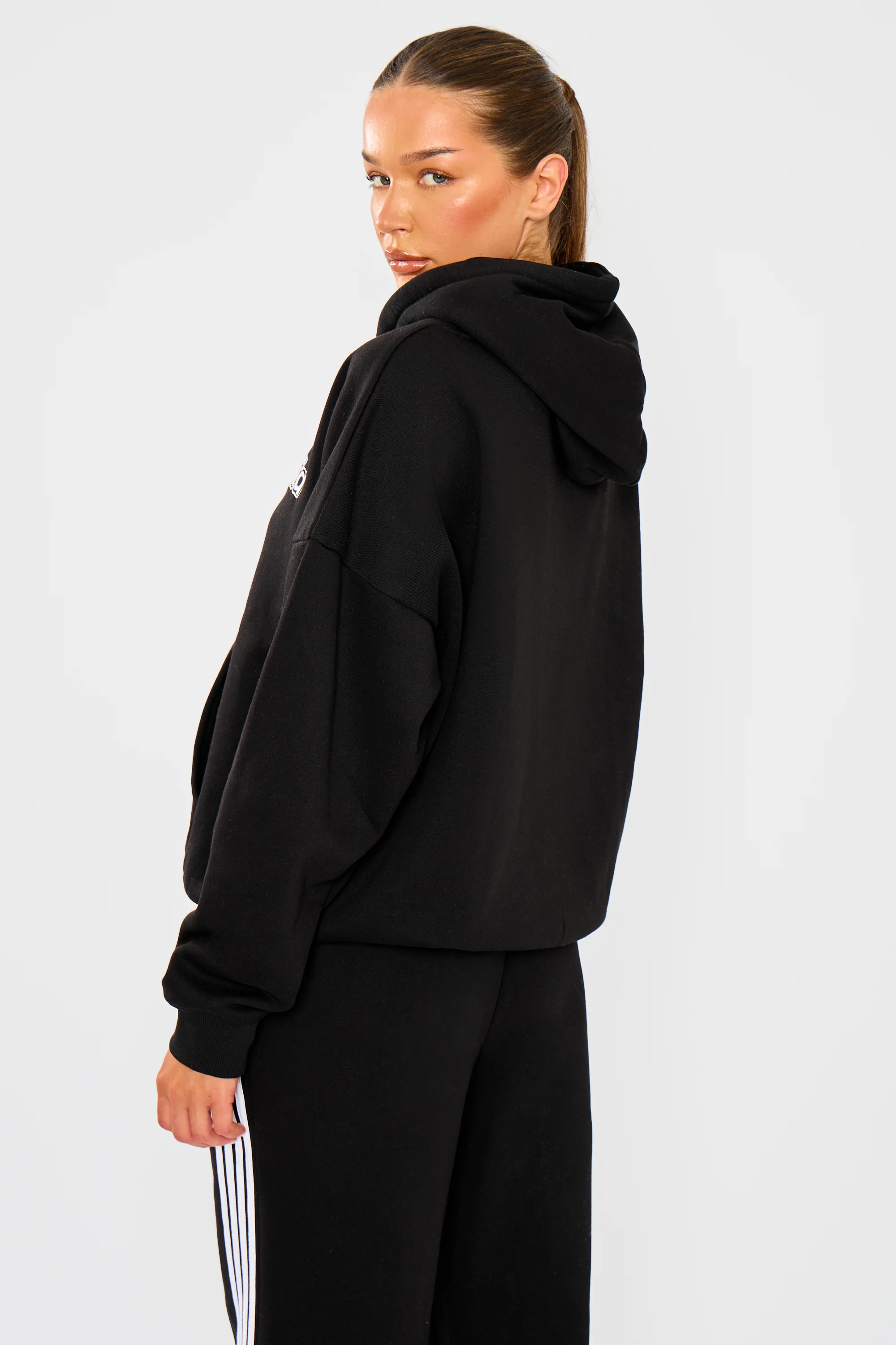 Kaiia Logo Oversized Drawstring Hoodie Black & White - Image 4