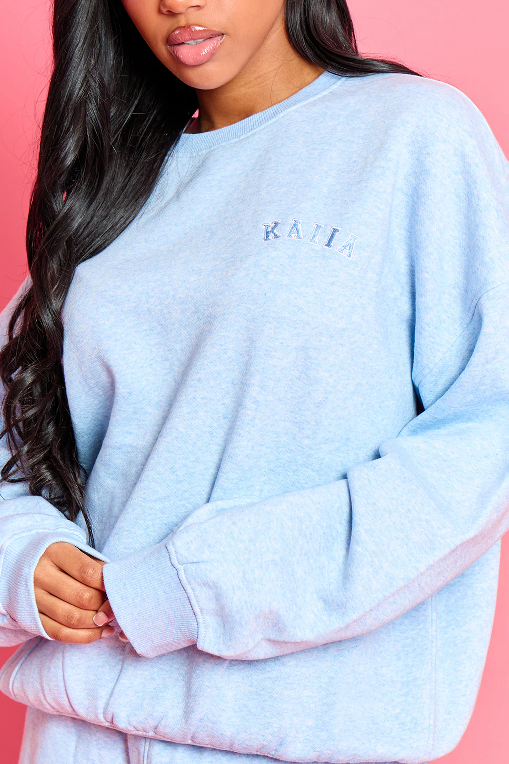 Kaiia Logo Oversized Sweatshirt Baby Blue Marl - Image 2