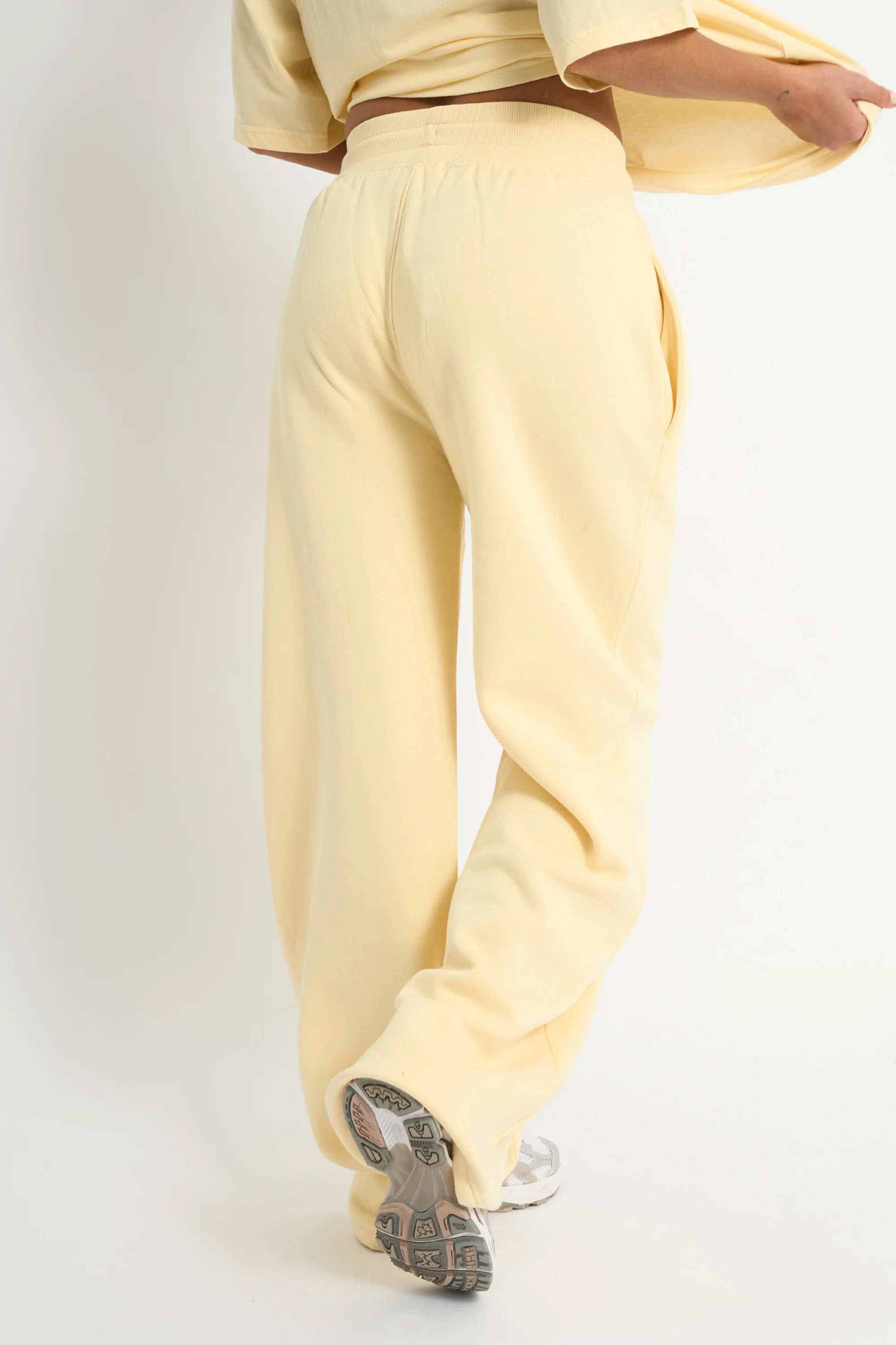 Kaiia Ribbed Waistband Wide Leg Joggers Soft Yellow - Image 3
