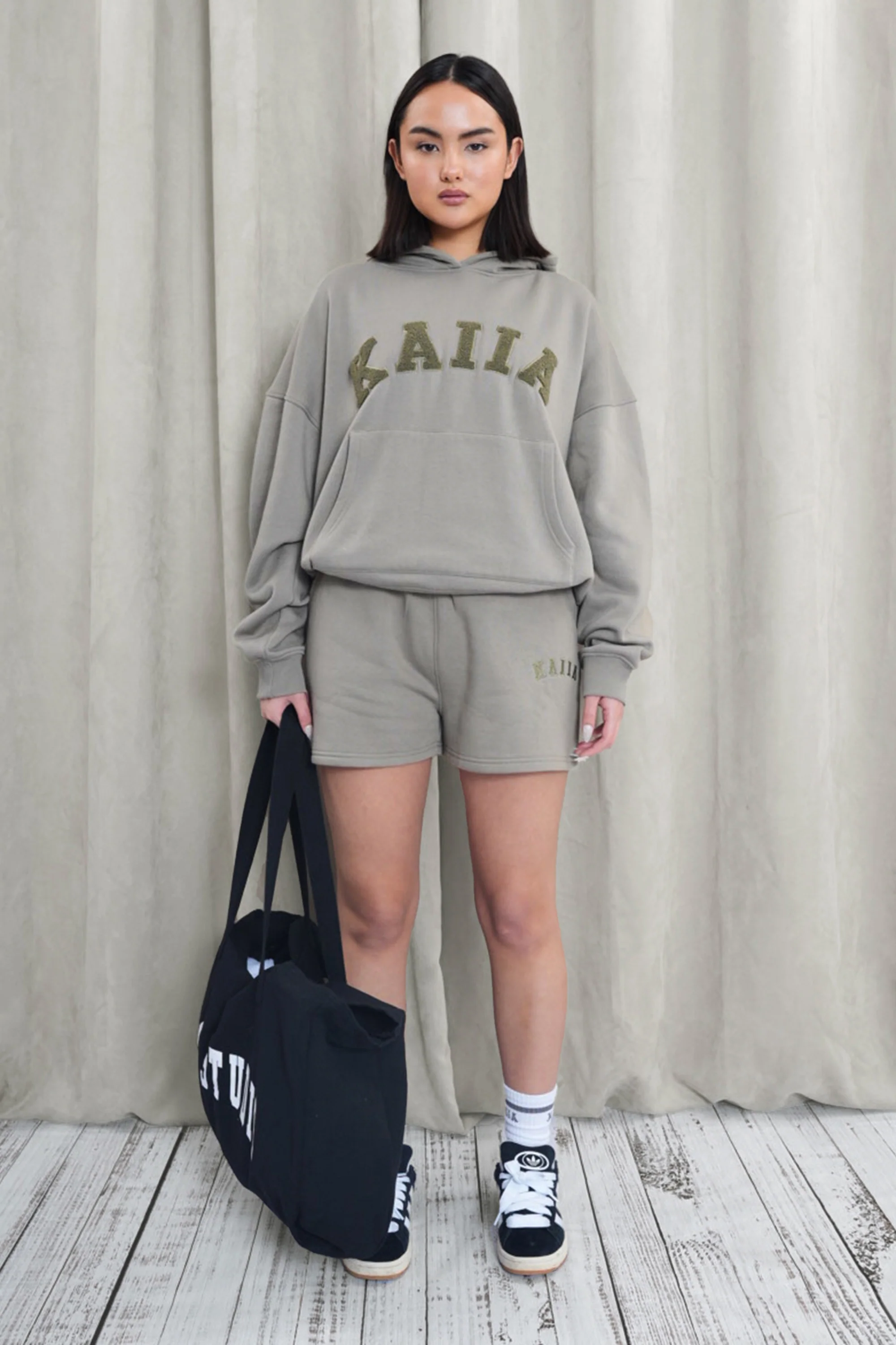 Kaiia Logo Sweat Shorts in Khaki - Image 5