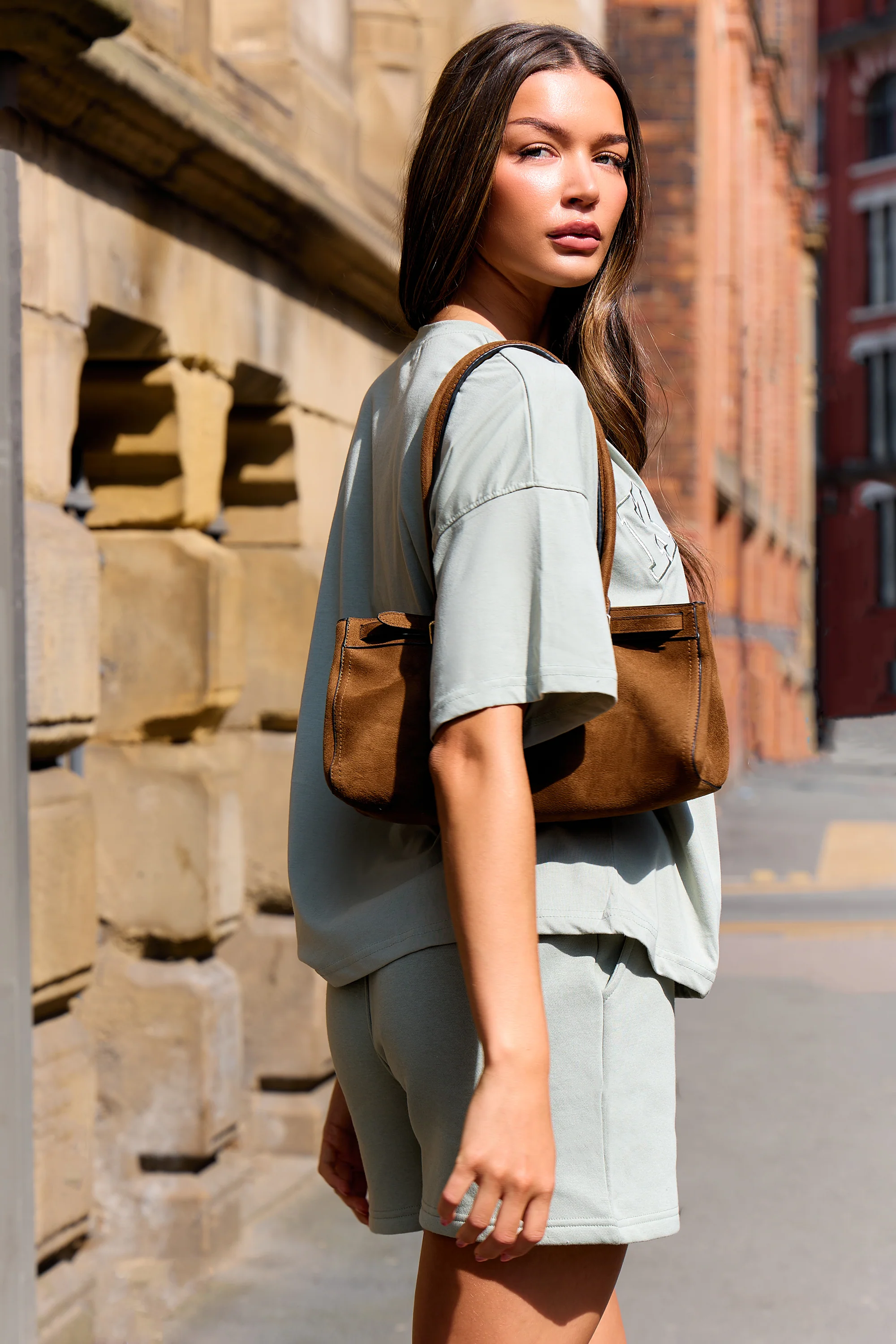 Kaiia Logo Sweat Shorts in Sage Green - Image 8