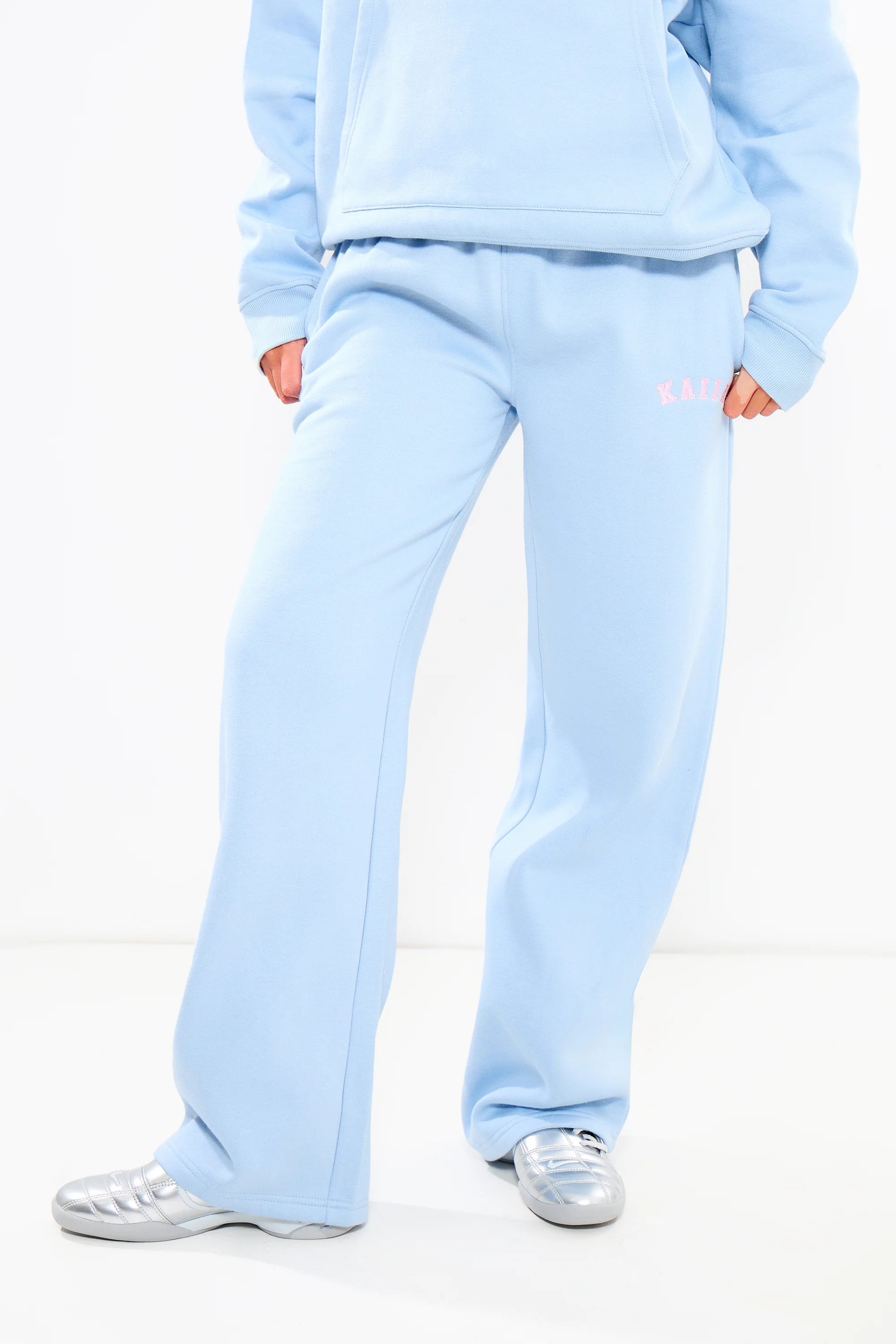 Kaiia Logo Wide Leg Joggers Baby Blue & Pink - Image 3