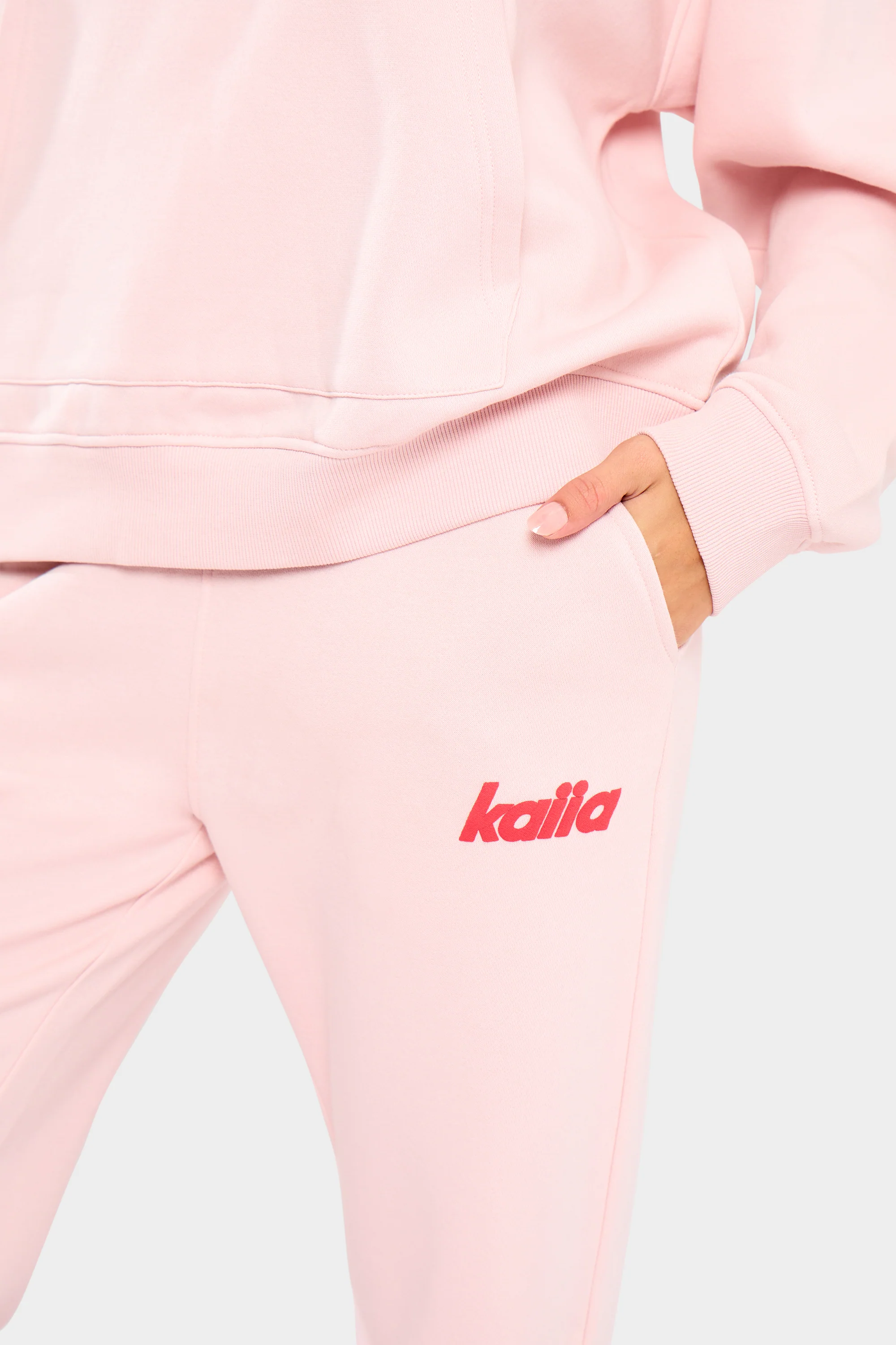 Kaiia Logo Wide Leg Joggers Baby Pink & Red - Image 3