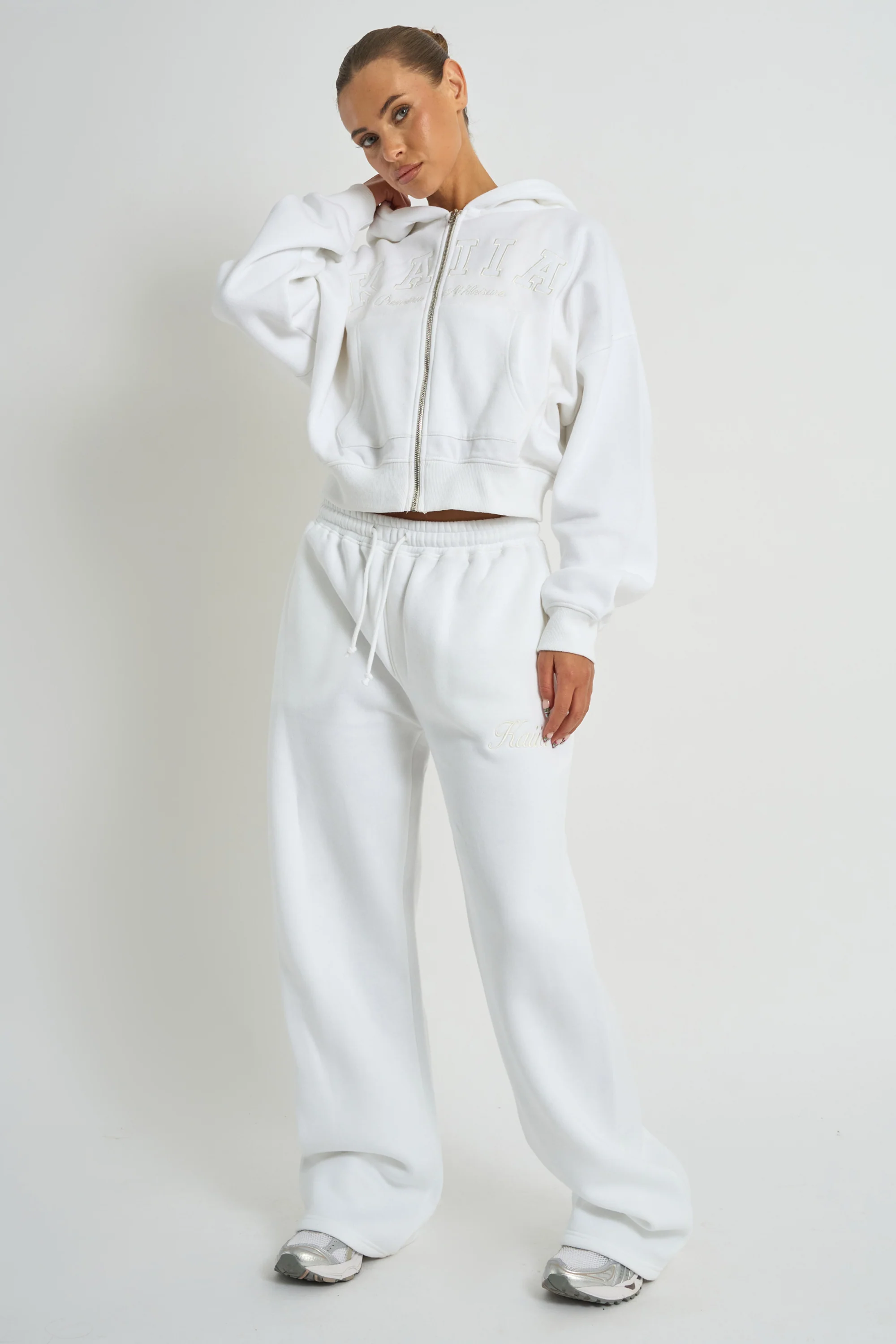 Kaiia Slogan Zip Through Oversized Hoodie White - Image 3