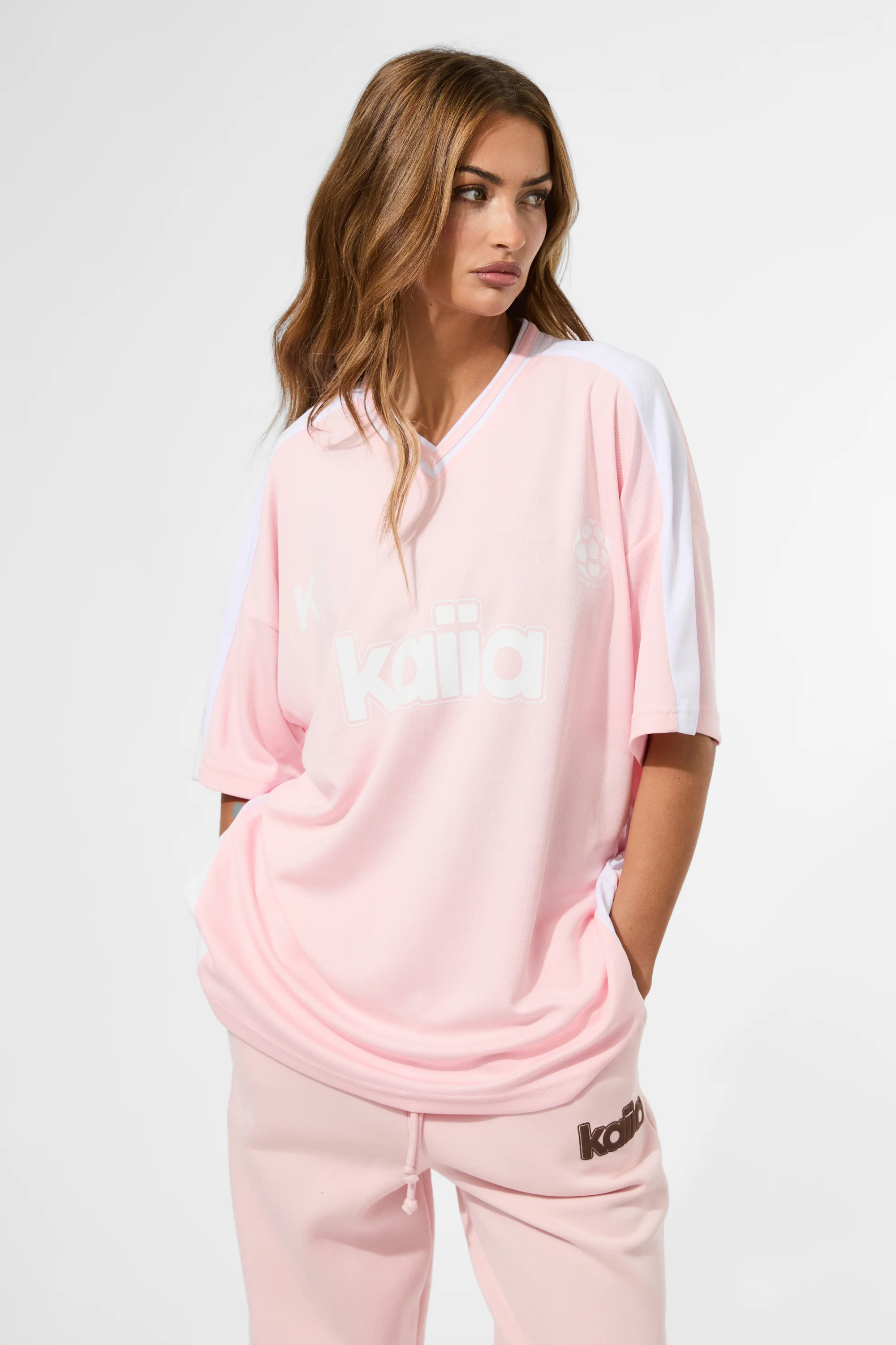 Kaiia Oversized Football Shirt Baby Pink - Image 3