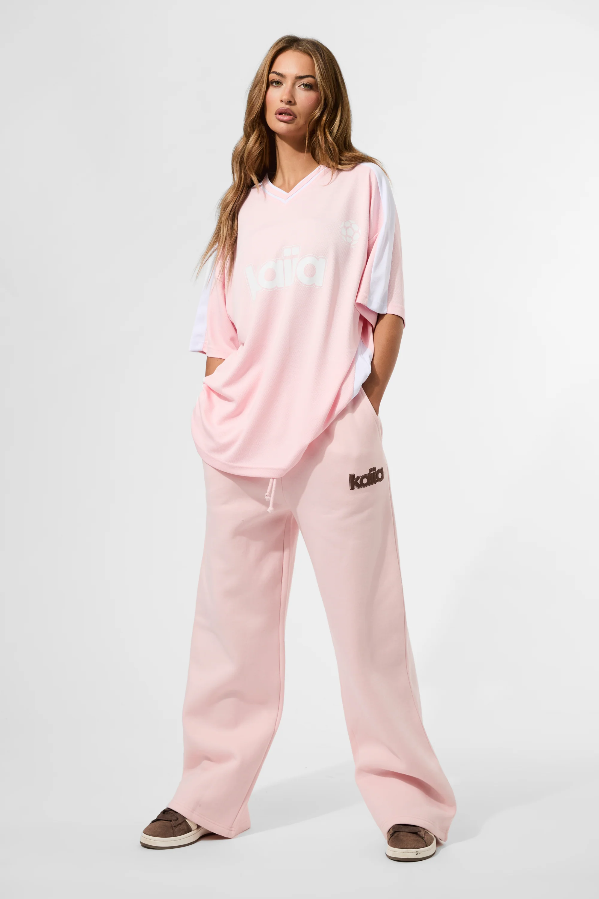 Kaiia Oversized Football Shirt Baby Pink - Image 4