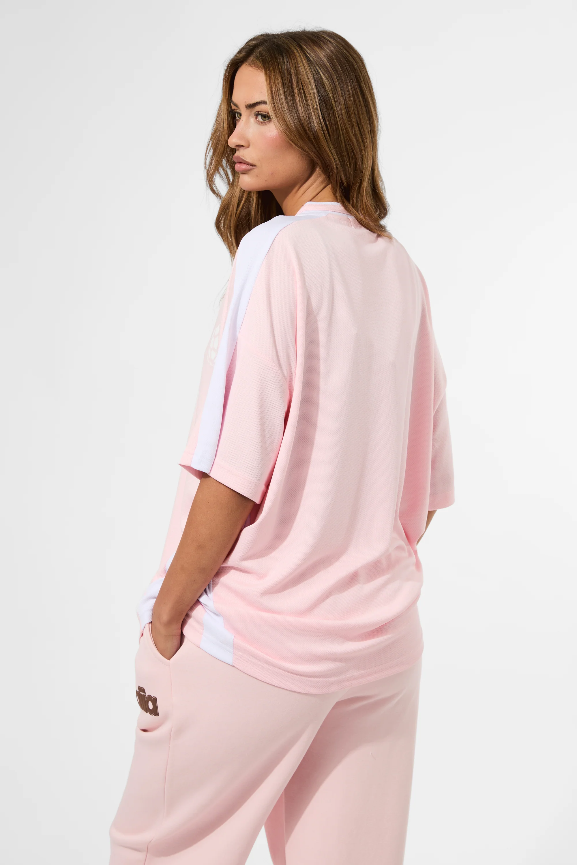 Kaiia Oversized Football Shirt Baby Pink - Image 5