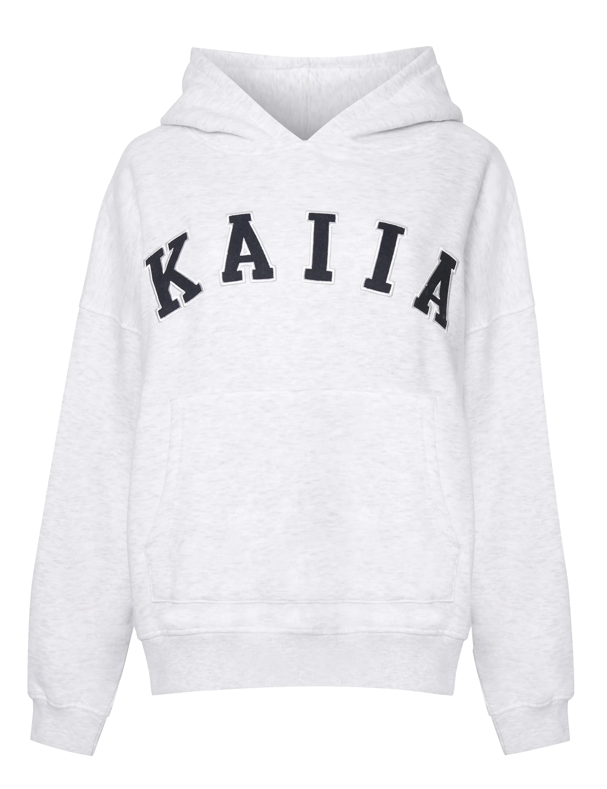 Kaiia Slogan Oversized Hoodie Light Grey Marl & Navy - Image 7