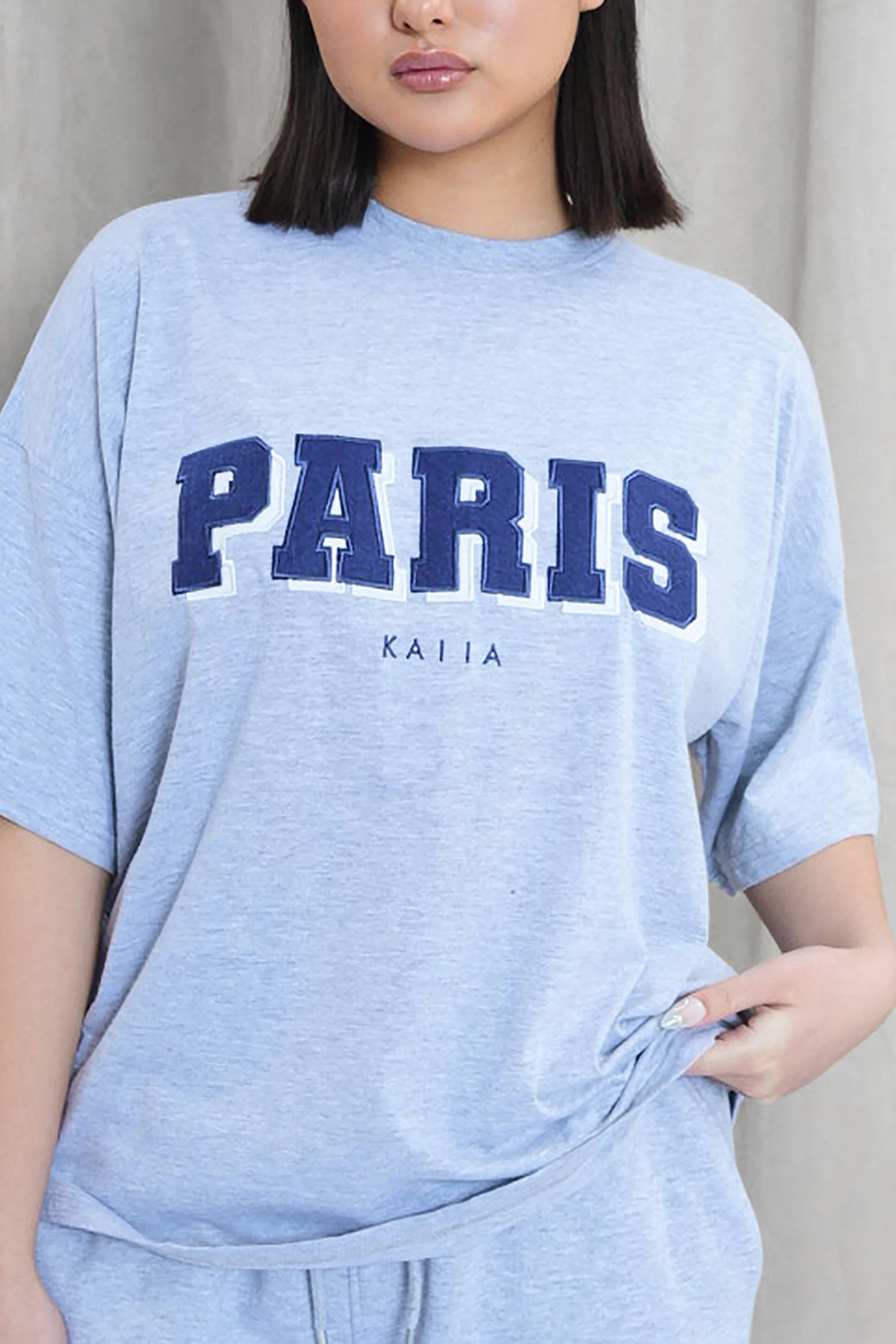 Kaiia Paris Shadow Logo Oversized Top Grey Marl - Image 4