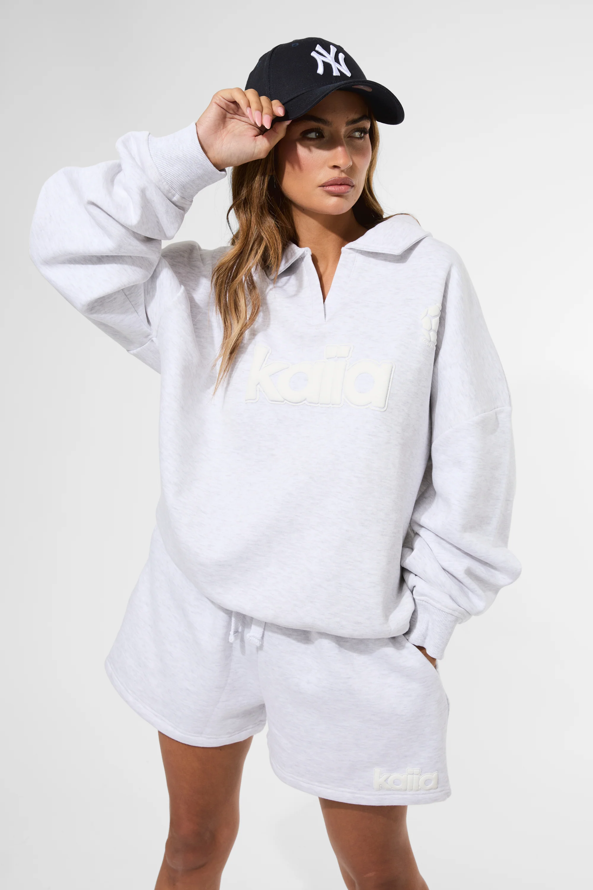 Kaiia Puff Print Sweat Shorts Ash Grey Marl - Image 5