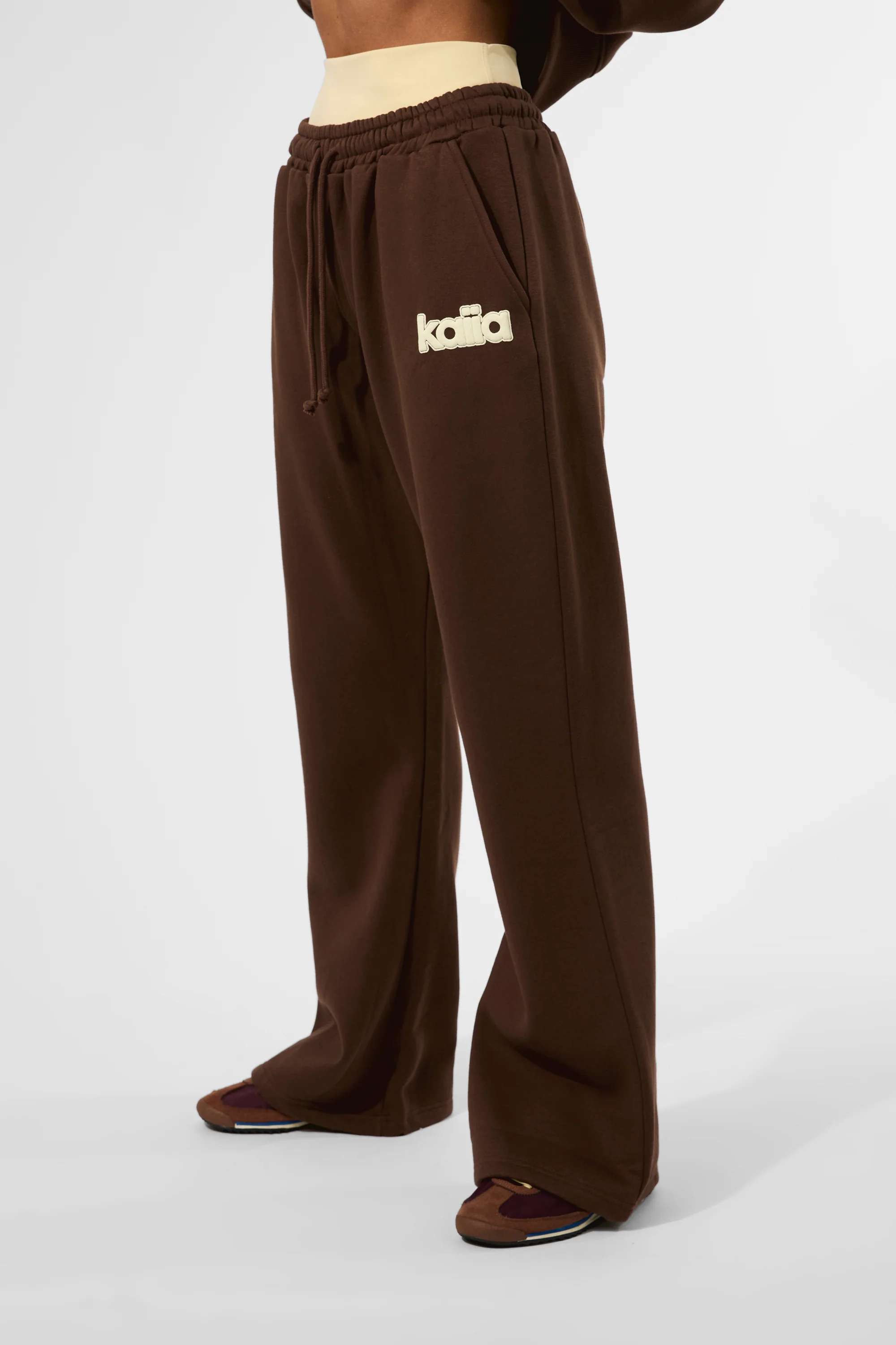 Kaiia Puff Print Wide Leg Joggers Brown - Image 2