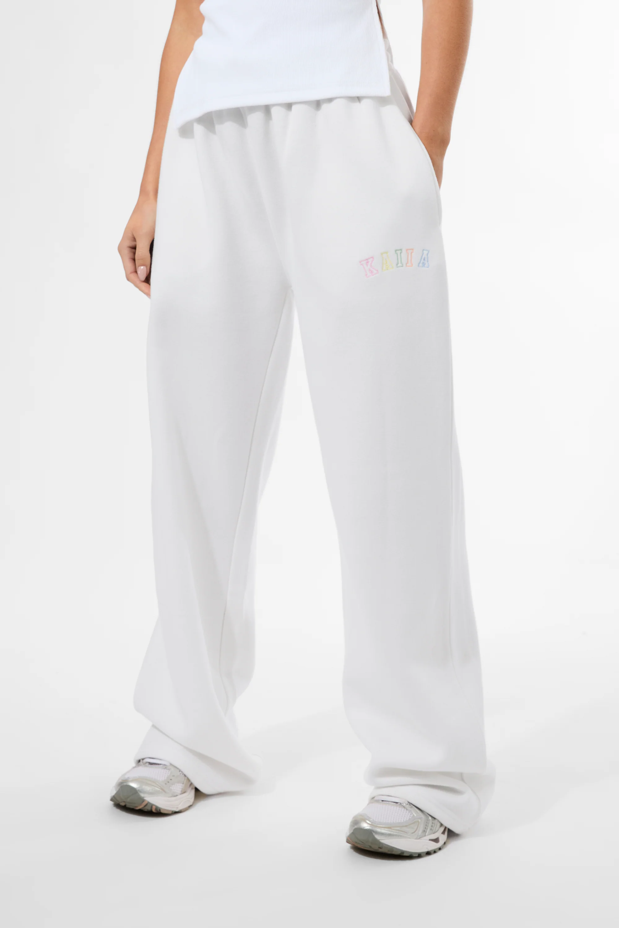 Kaiia Rainbow Logo Wide Leg Joggers White - Image 2