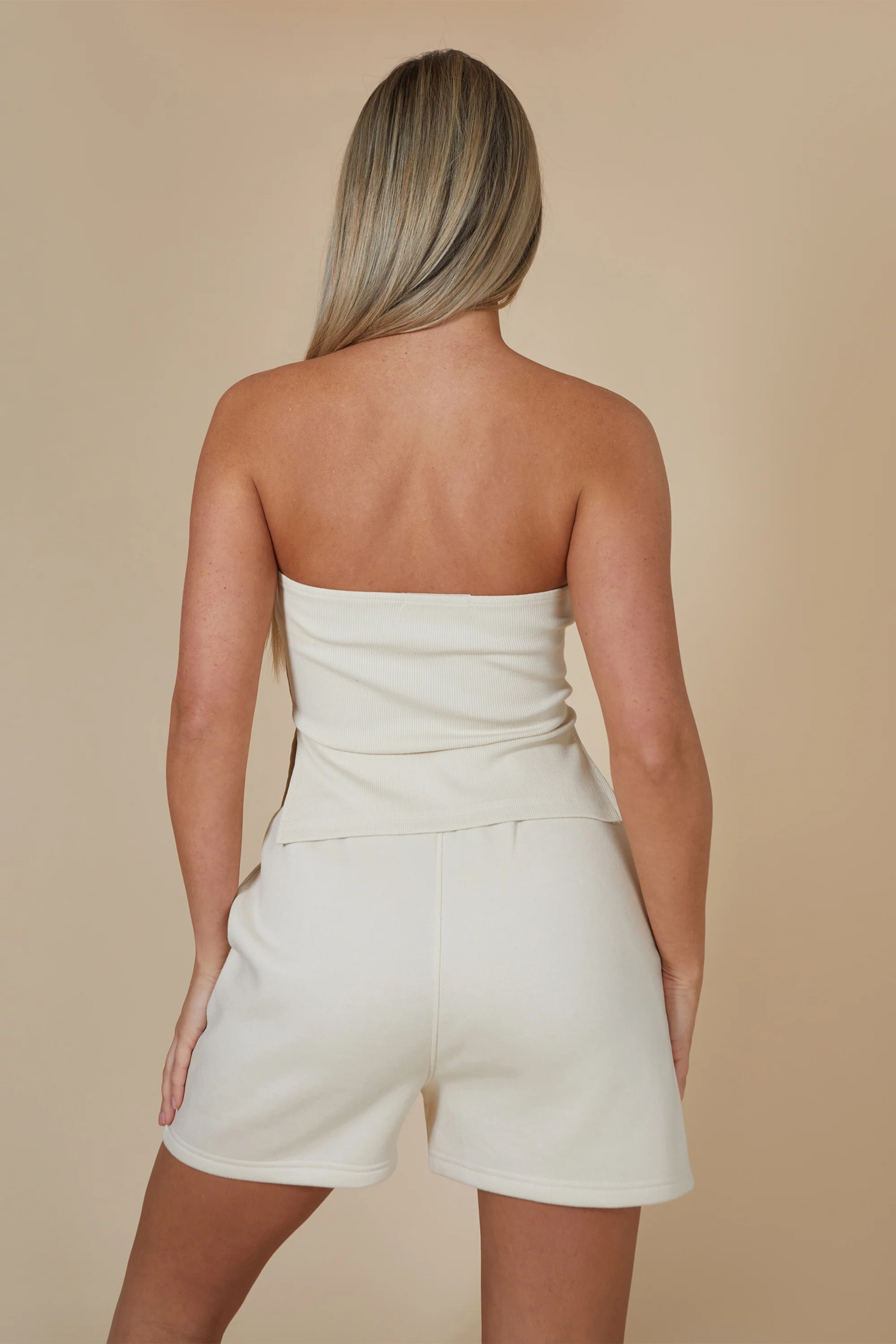 Kaiia Ribbed Bandeau Side Split Top In Stone - Image 4
