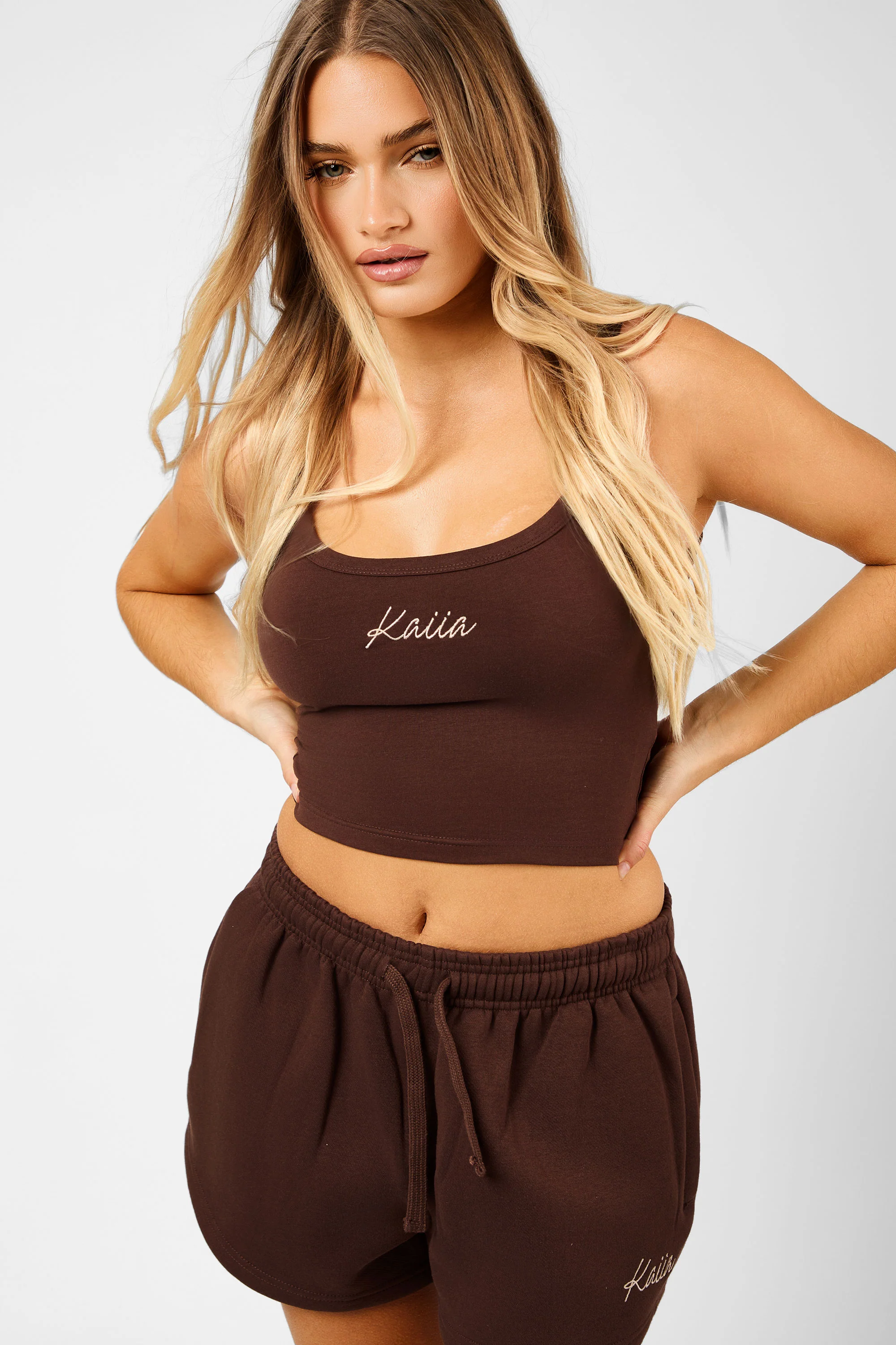 Kaiia Script Logo Vest Top Peppercorn