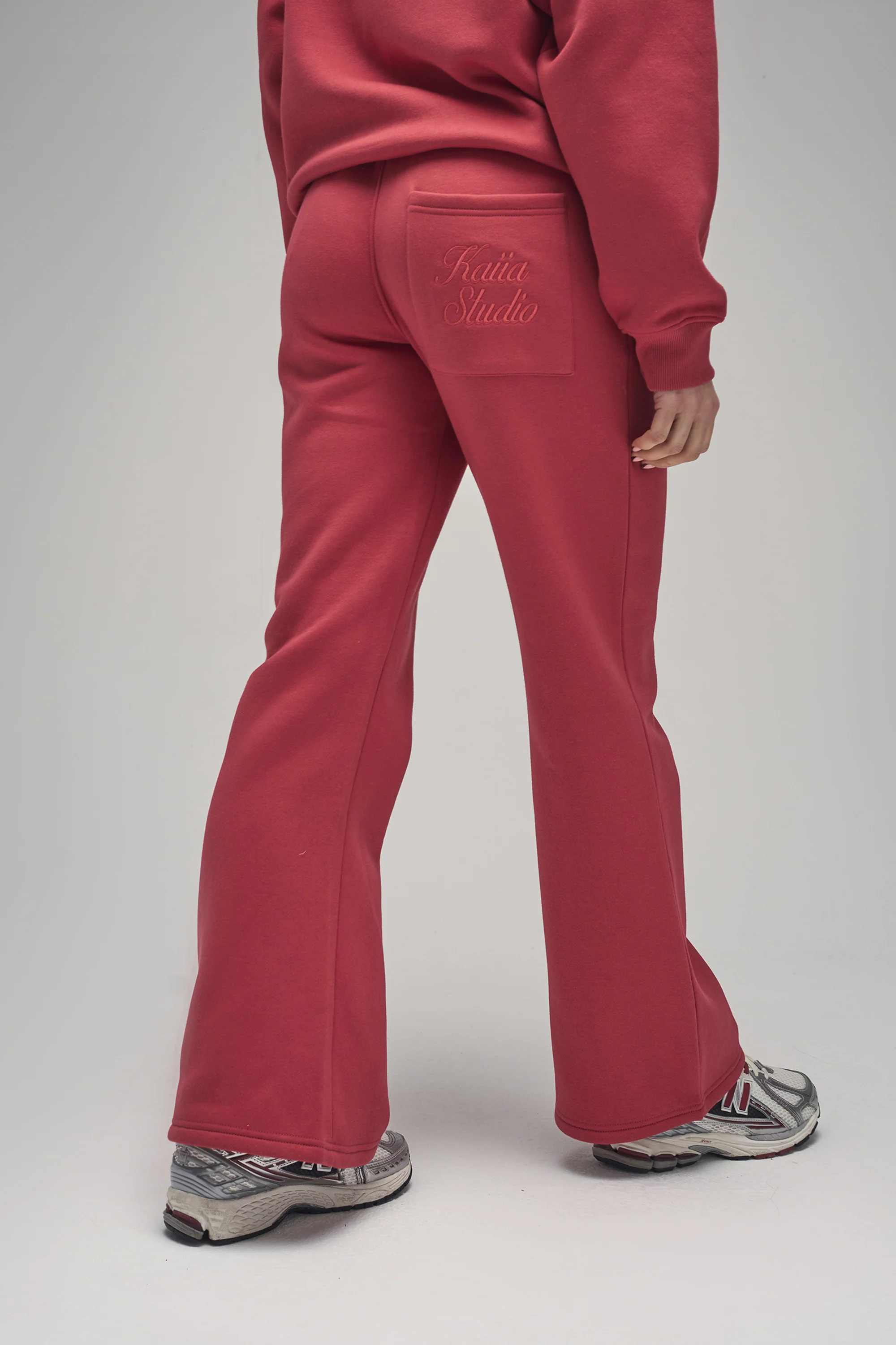 Kaiia Script Logo Wide Leg Joggers Red - Image 3