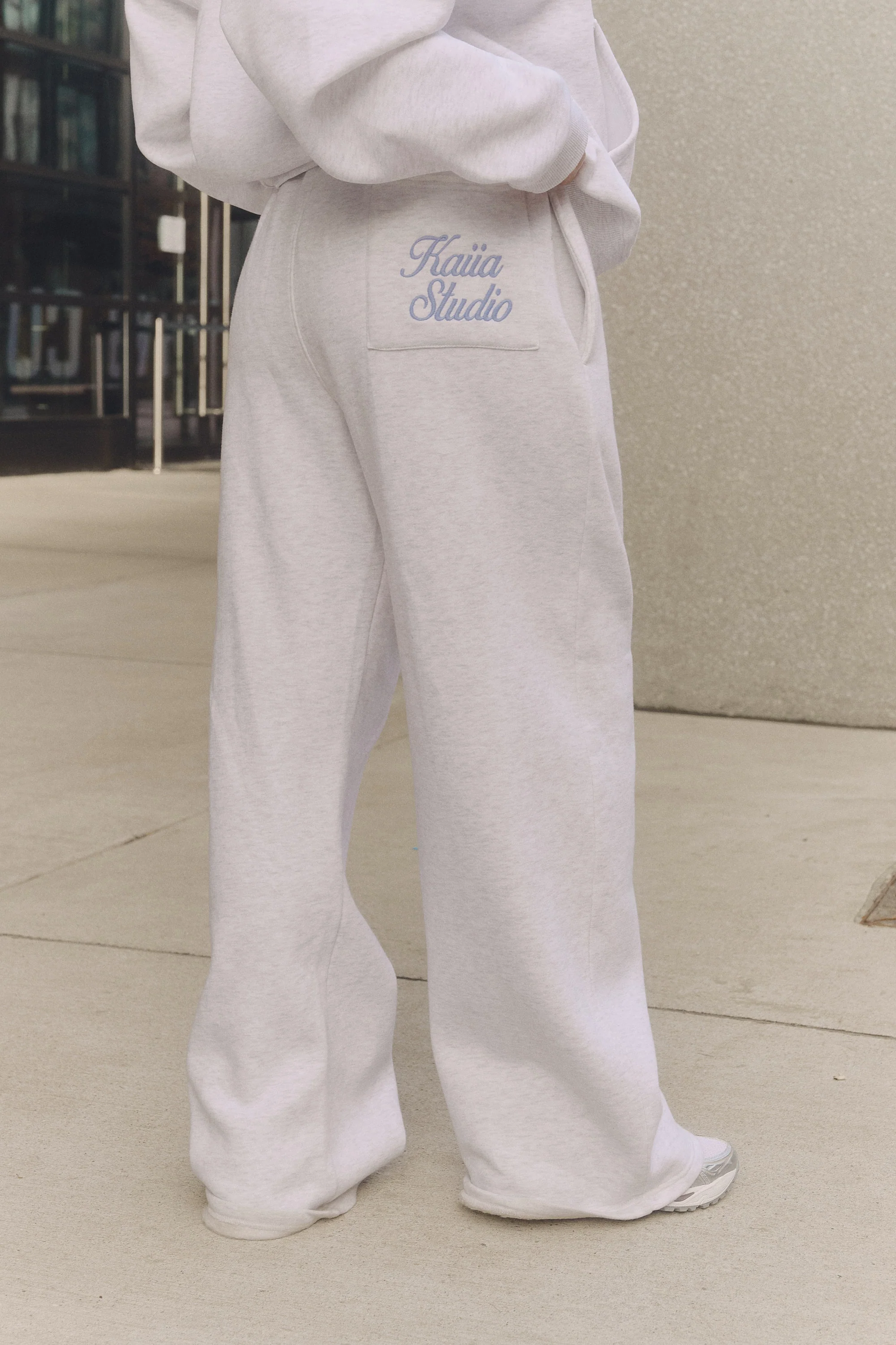Kaiia Script Logo Wide Leg Joggers Light Grey Marl & Vintage Blue - Image 6