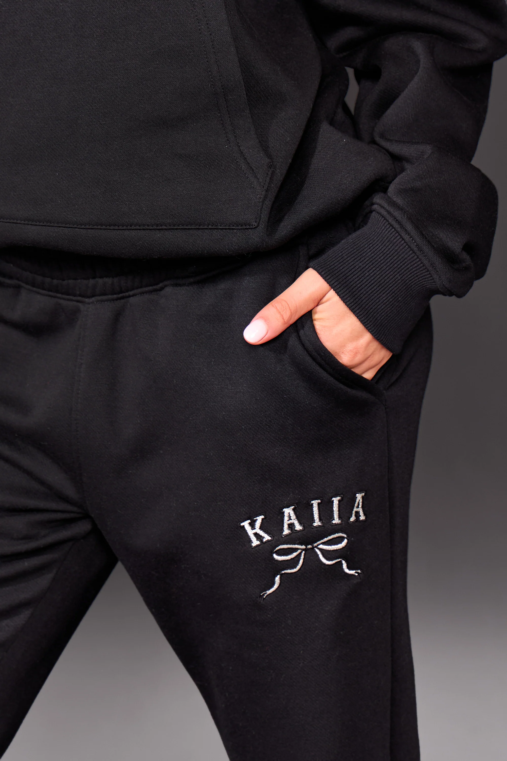 Kaiia Slogan Flared Joggers Black & Silver - Image 2
