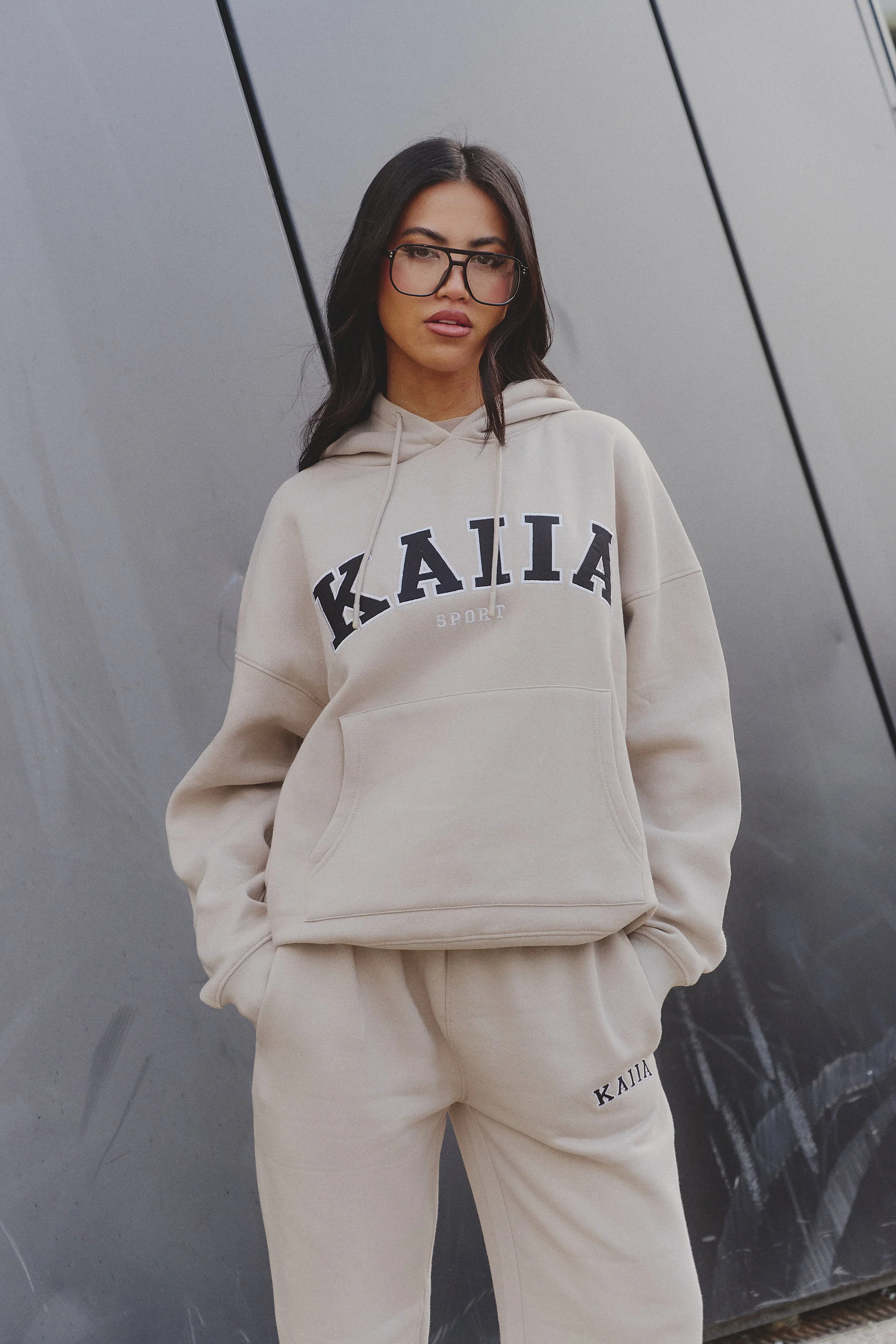 Kaiia Slogan Oversized Hoodie Almond - Image 3