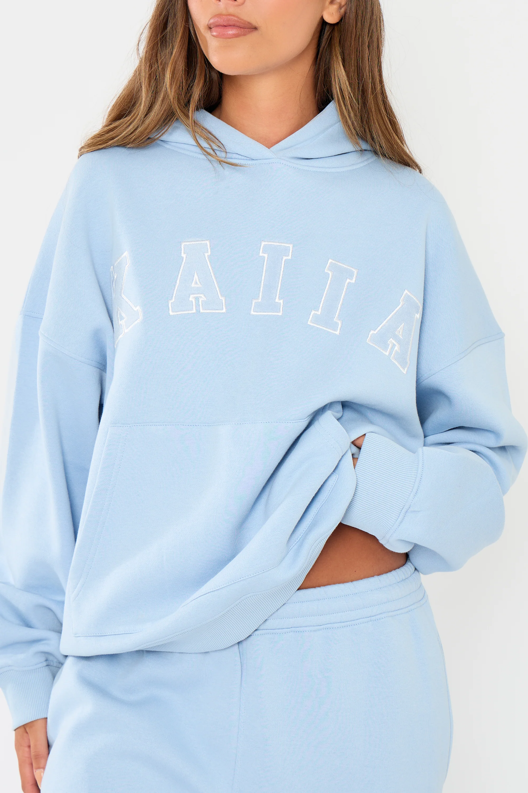 Kaiia Slogan Oversized Hoodie Light Blue & White - Image 6