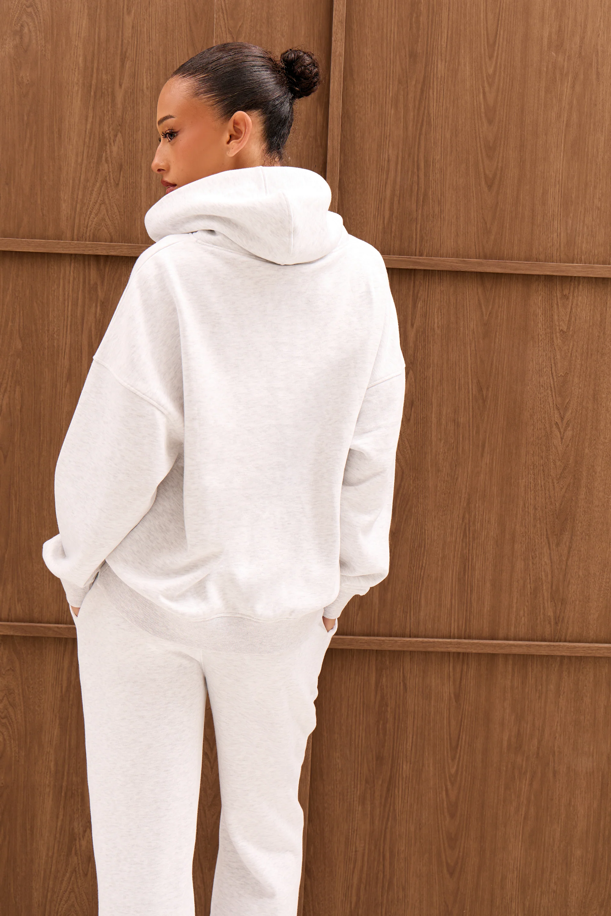 Kaiia Slogan Oversized Hoodie Light Grey Marl & Spring Green - Image 4