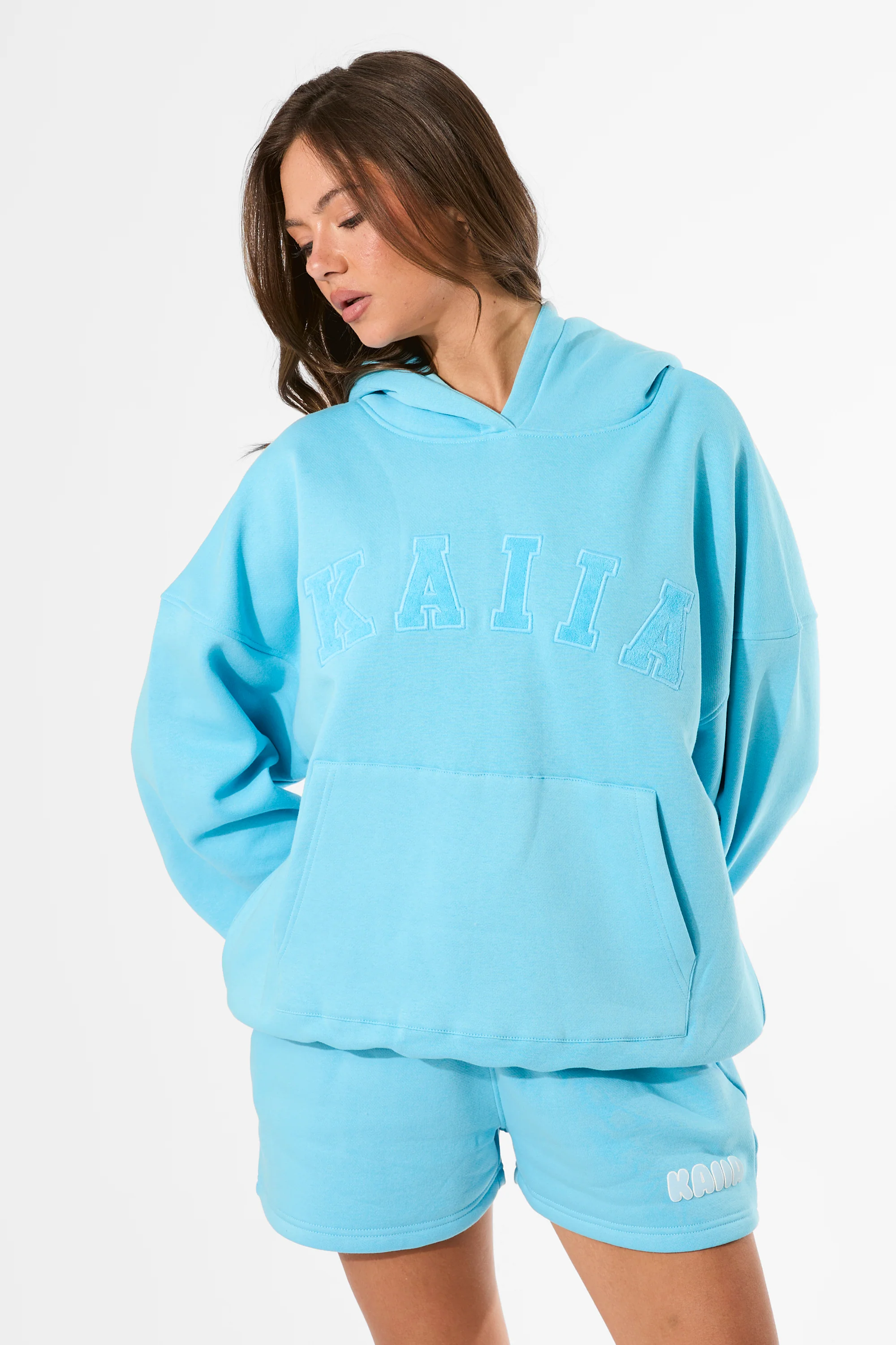 Kaiia Slogan Oversized Hoodie Pool Blue - Image 3