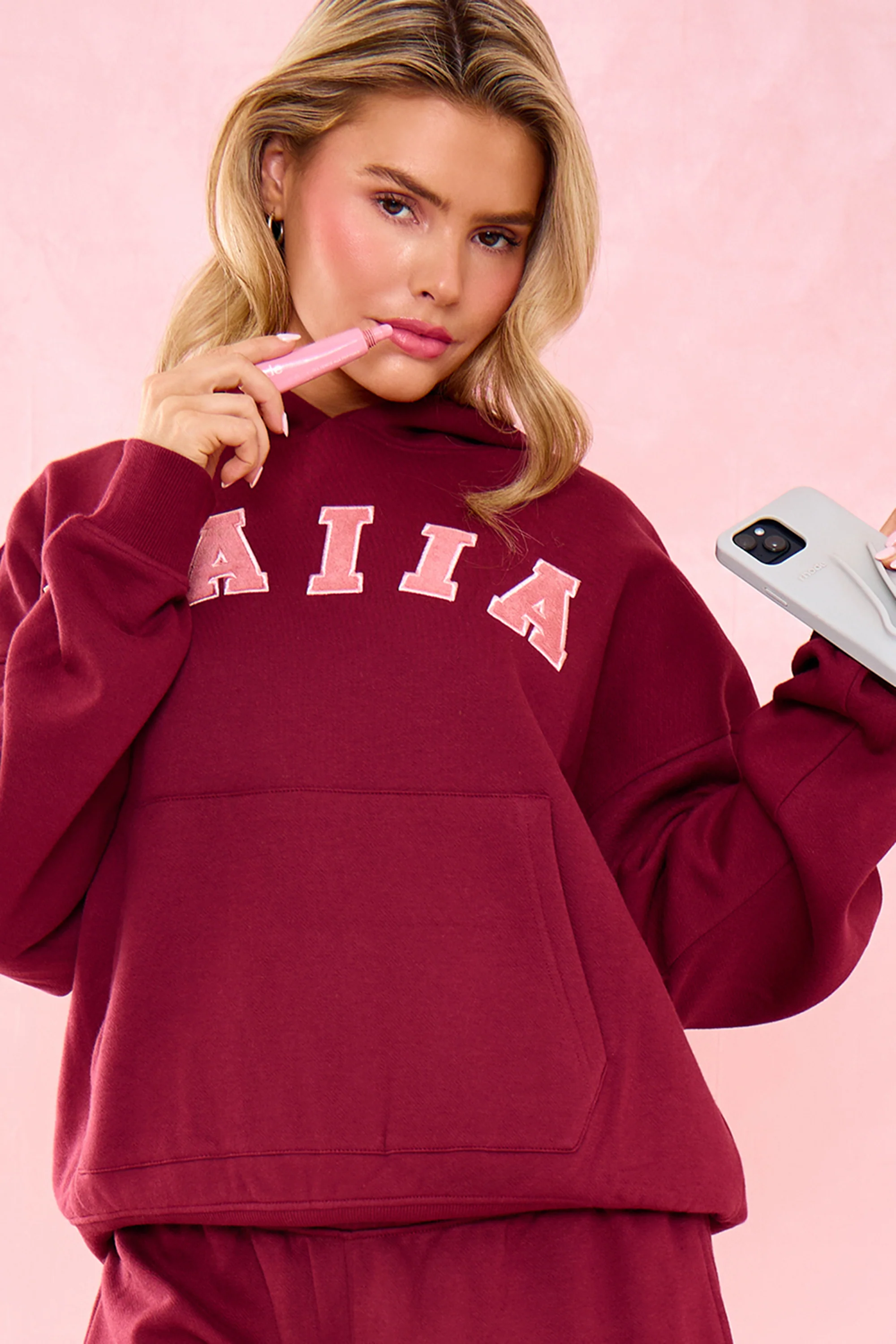 Kaiia Slogan Oversized Hoodie Warm Berry - Image 3