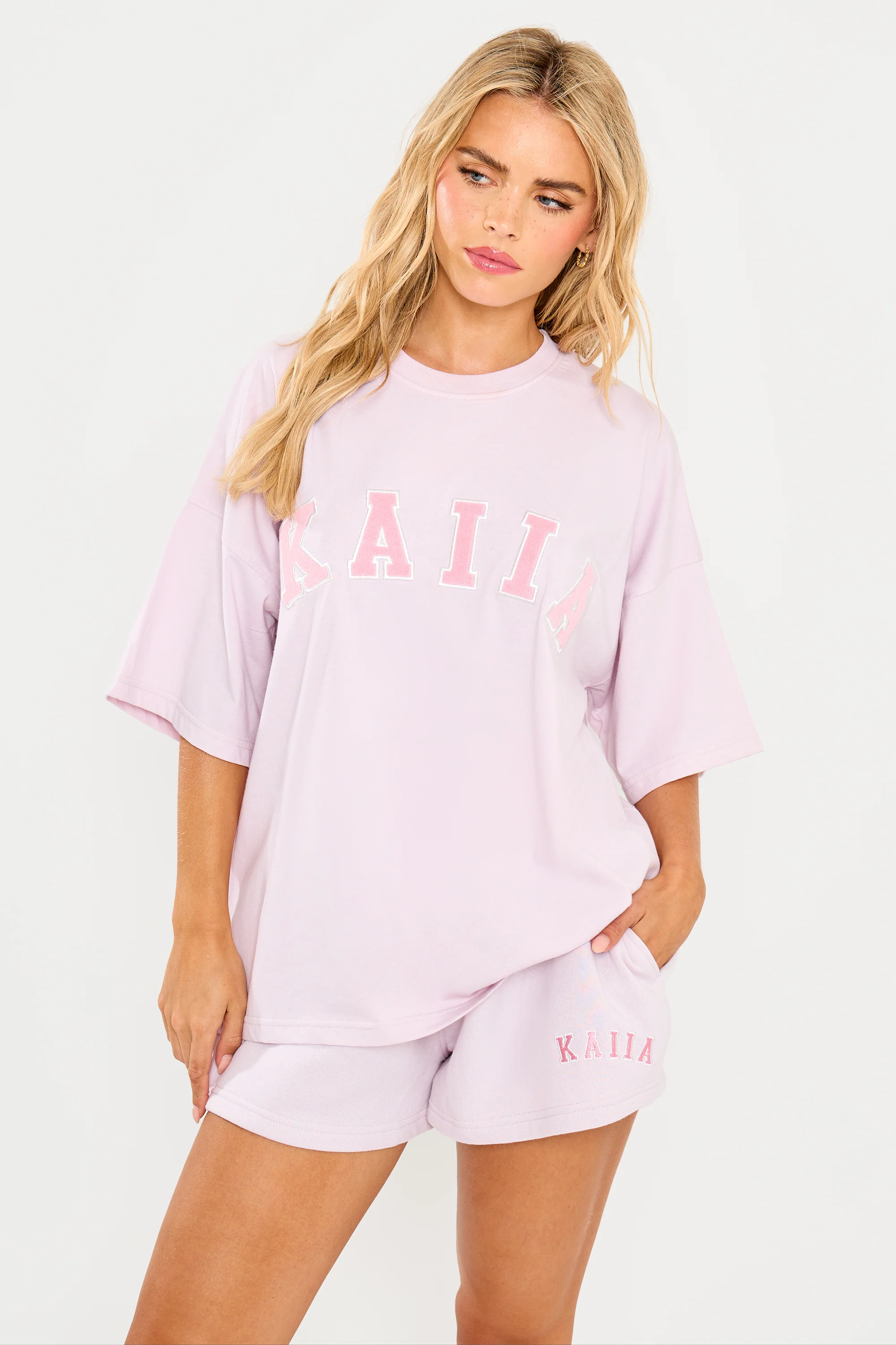 Kaiia Slogan Oversized T-Shirt Pale Lavender - Image 5