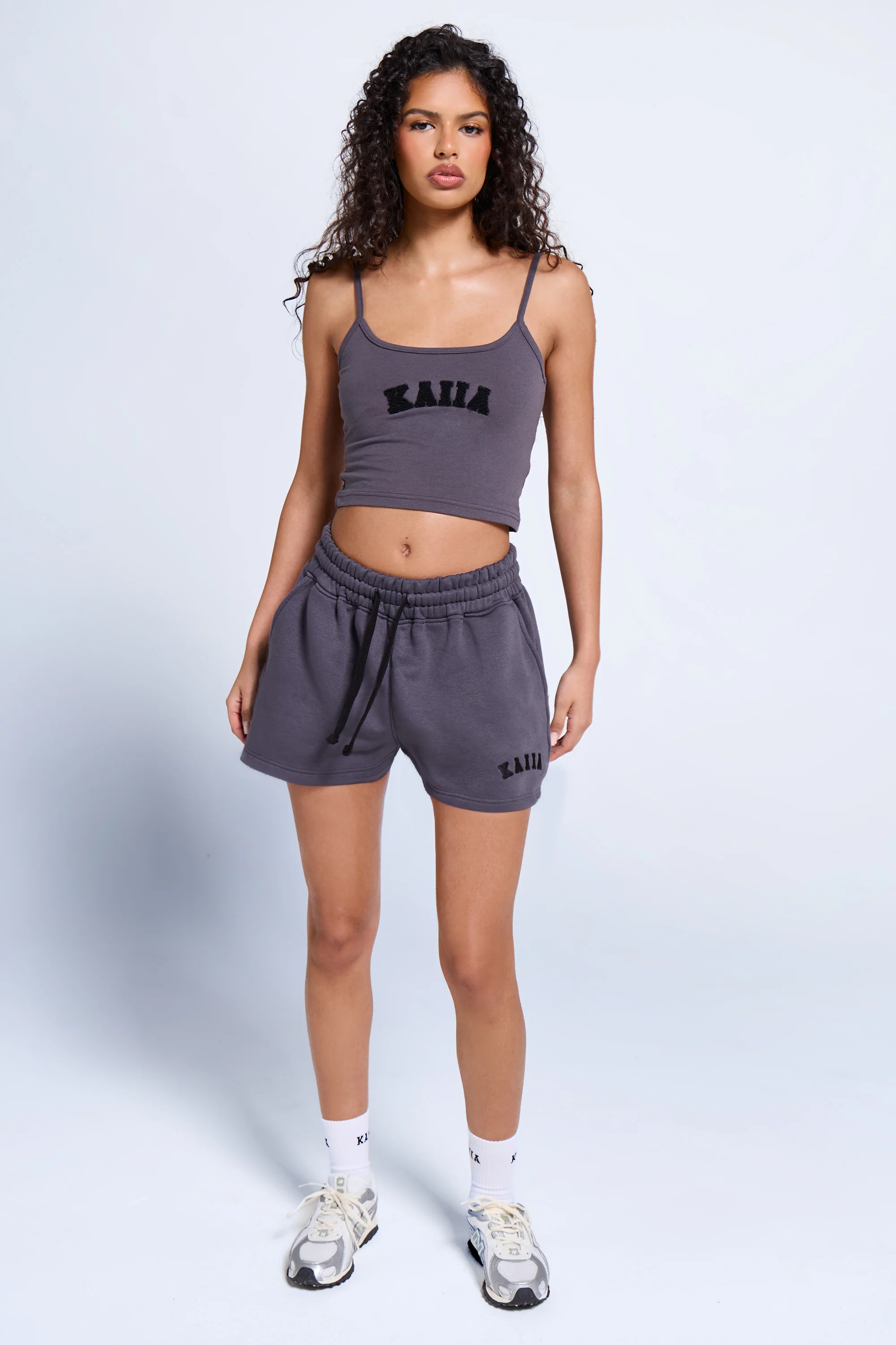 Kaiia Slogan Cami Top Dark Grey - Image 3