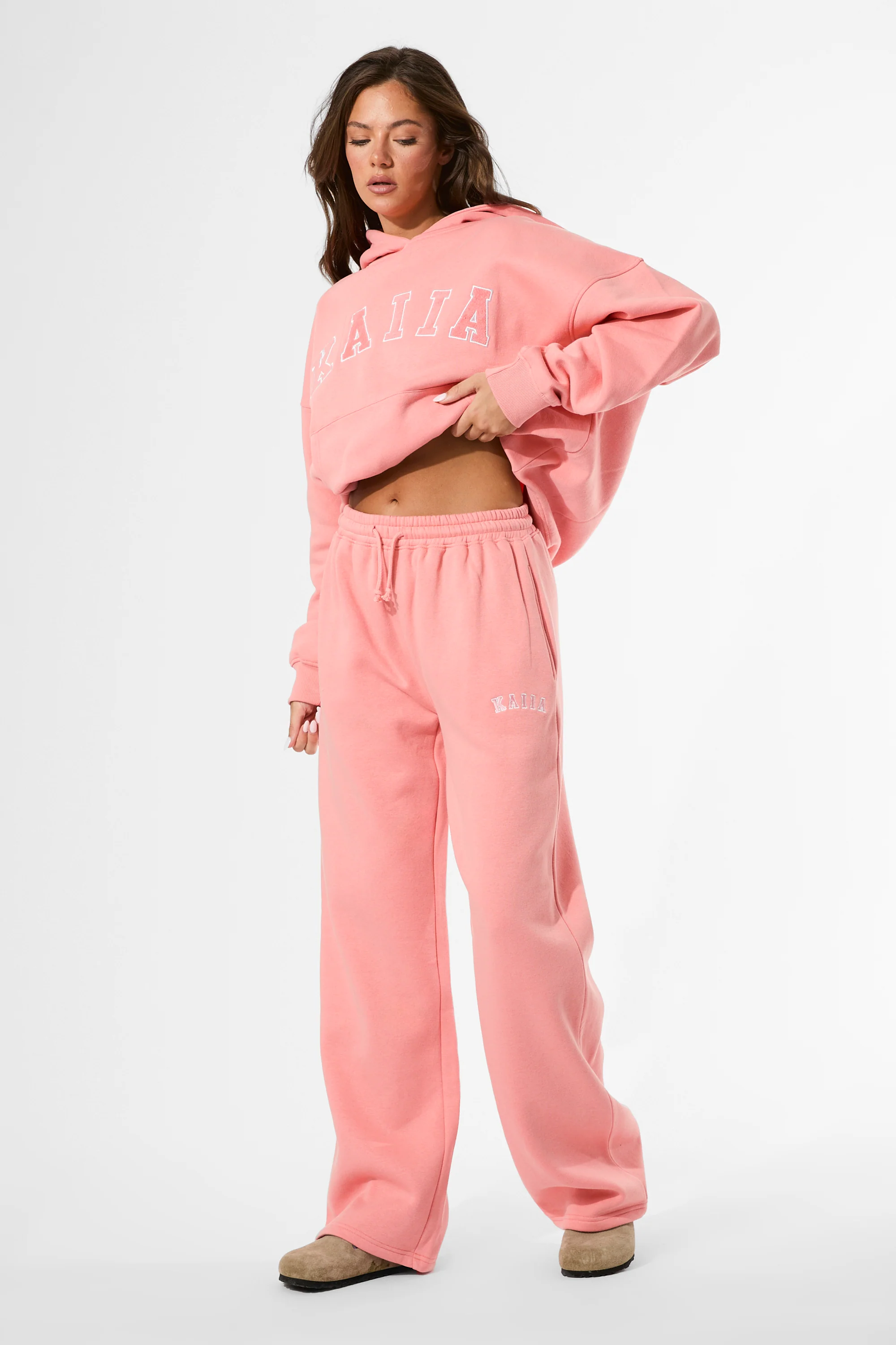 Kaiia Logo Wide Leg Joggers Bright Coral - Image 4