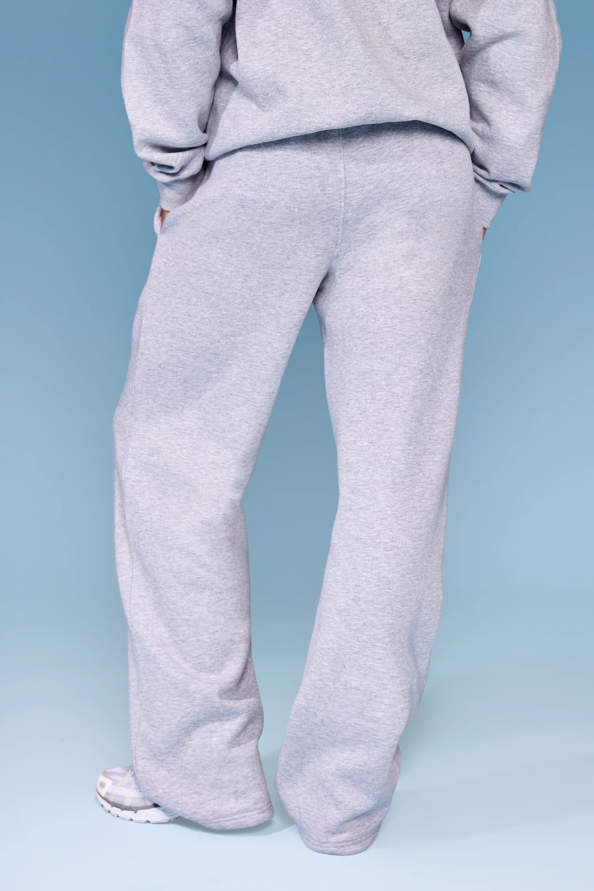 Kaiia Slogan Wide Leg Joggers Mid Grey Marl & Navy - Image 4