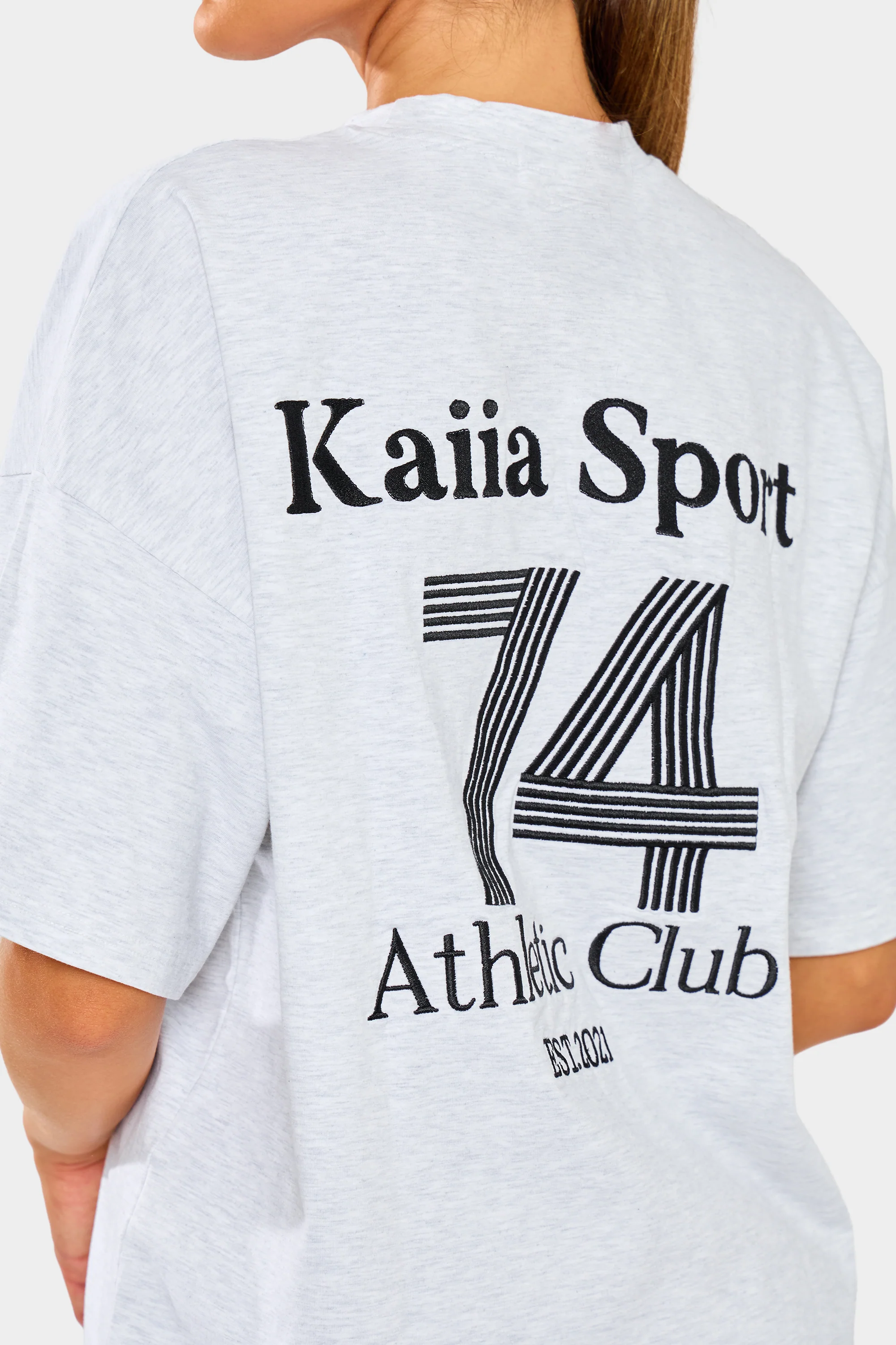 Kaiia Sport Athletic Club Oversized T-shirt Grey Marl & Black - Image 8