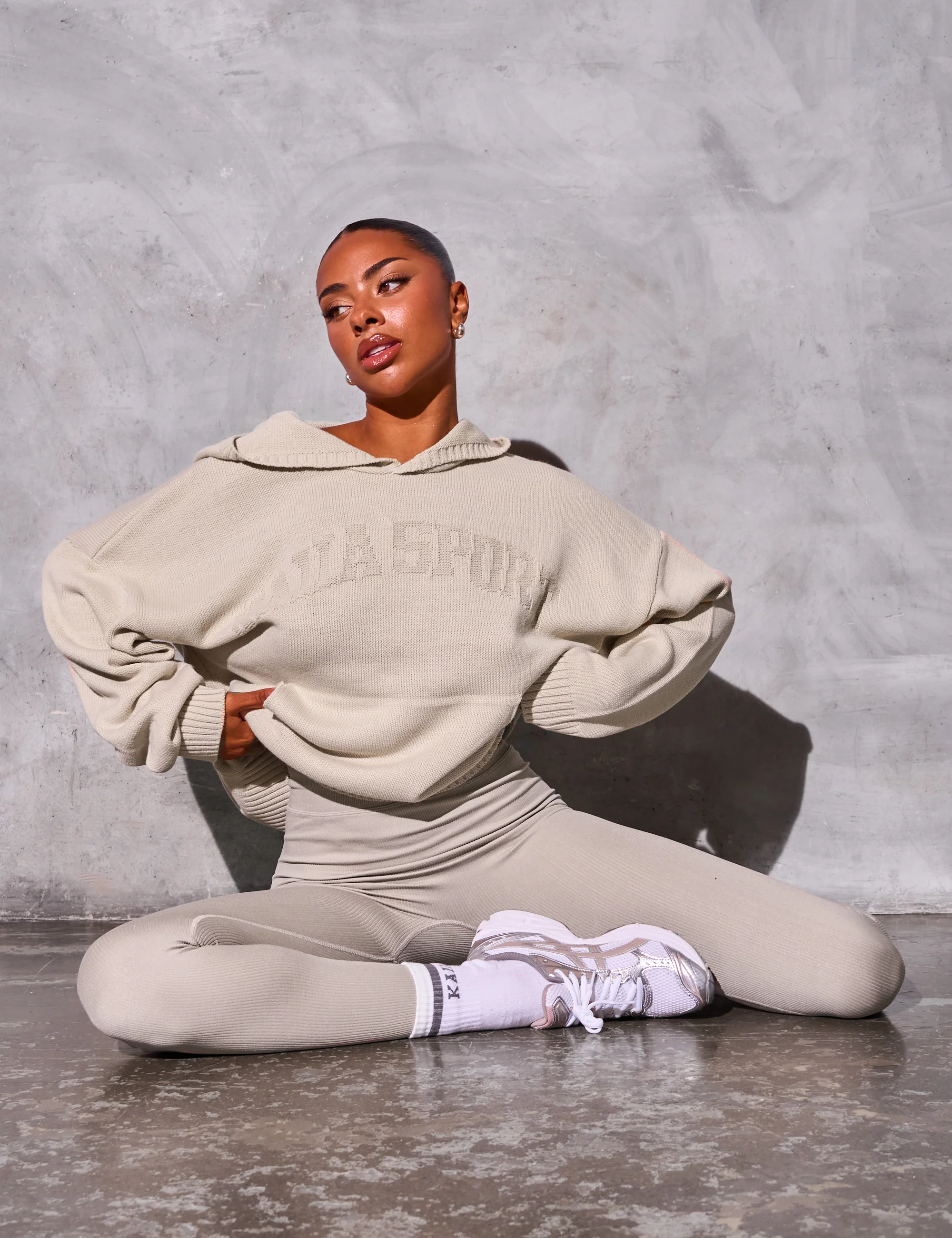 Kaiia Sport Knitted Hoodie Stone - Image 4