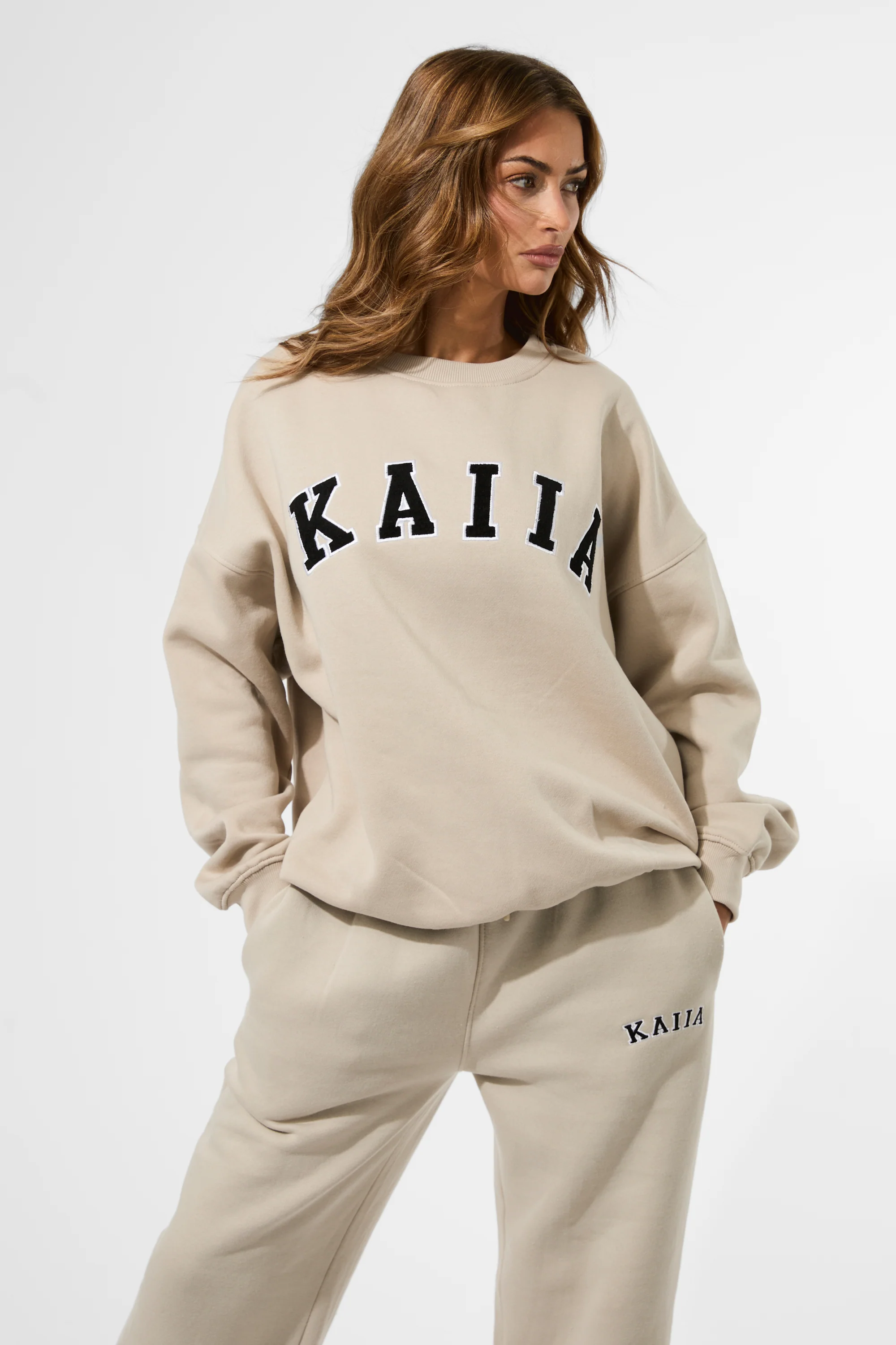 Kaiia Slogan Oversized Sweatshirt Almond - Image 4