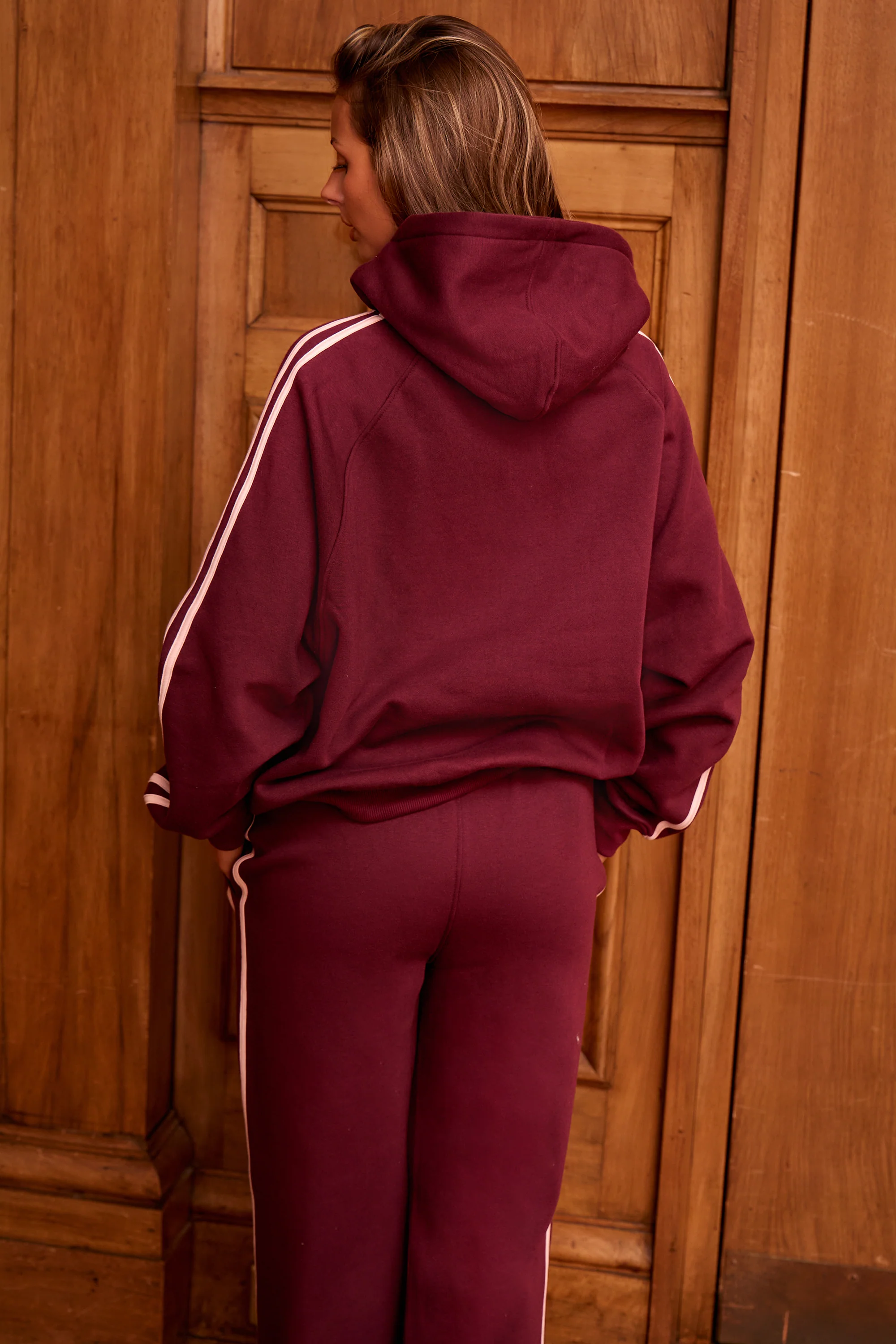 Kaiia Sport Side Stripe Oversized Hoodie Dark Cherry & Pink - Image 8