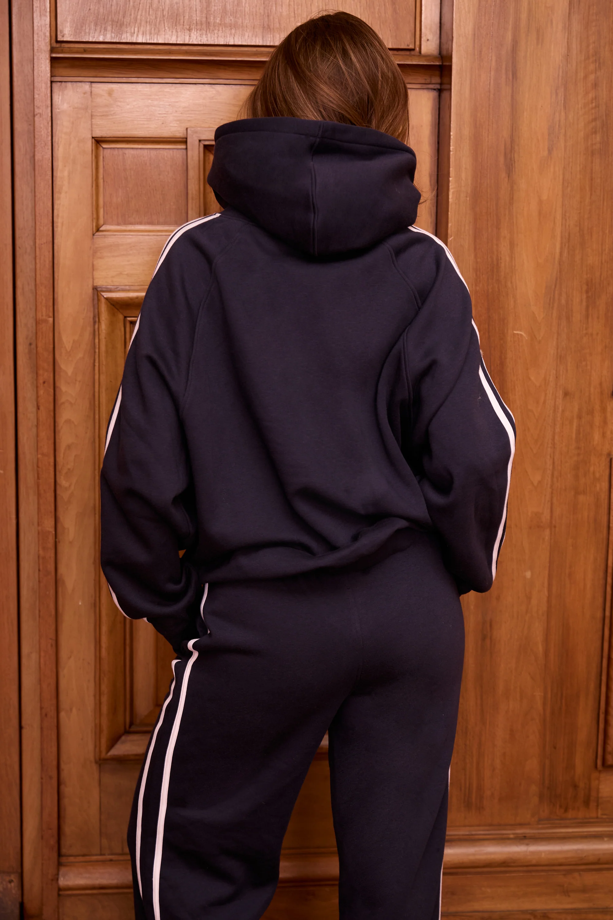 Kaiia Sport Side Stripe Oversized Hoodie Navy & White - Image 3