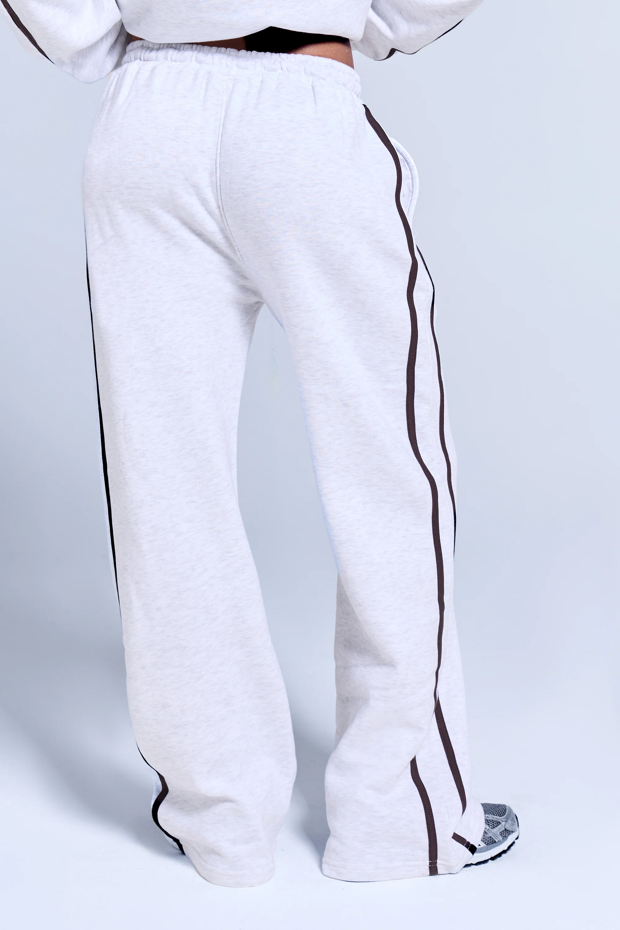 Kaiia Logo Side Stripe Wide Leg Joggers Light Grey Marl & Brown - Image 4