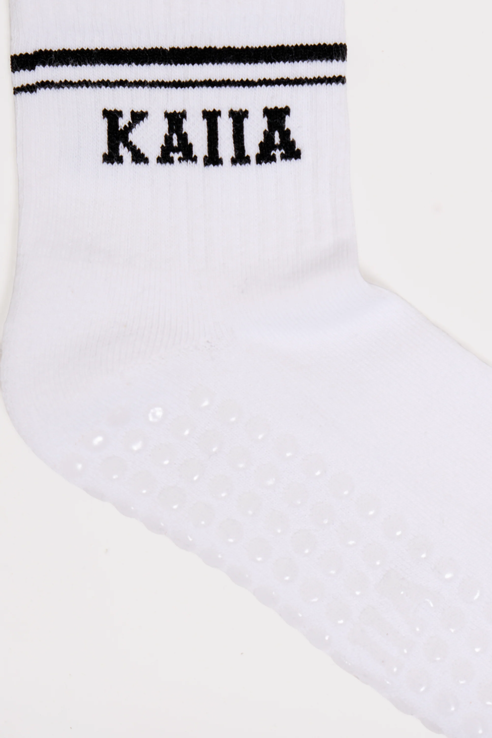 Kaiia Stripe Pilates Grip Socks White & Black - Image 2