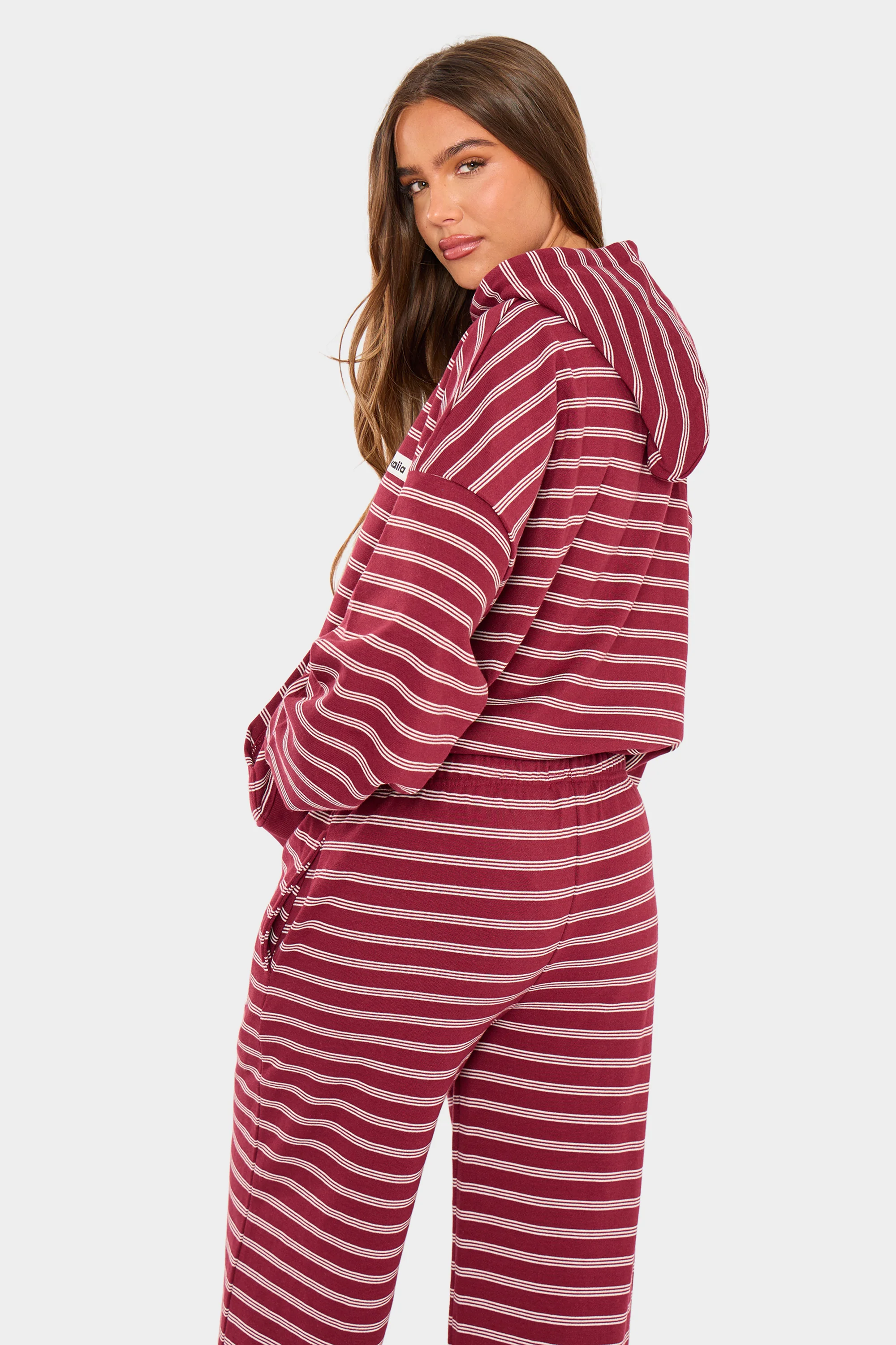 Kaiia Striped Oversized Hoodie Burgundy & Cream - Image 8