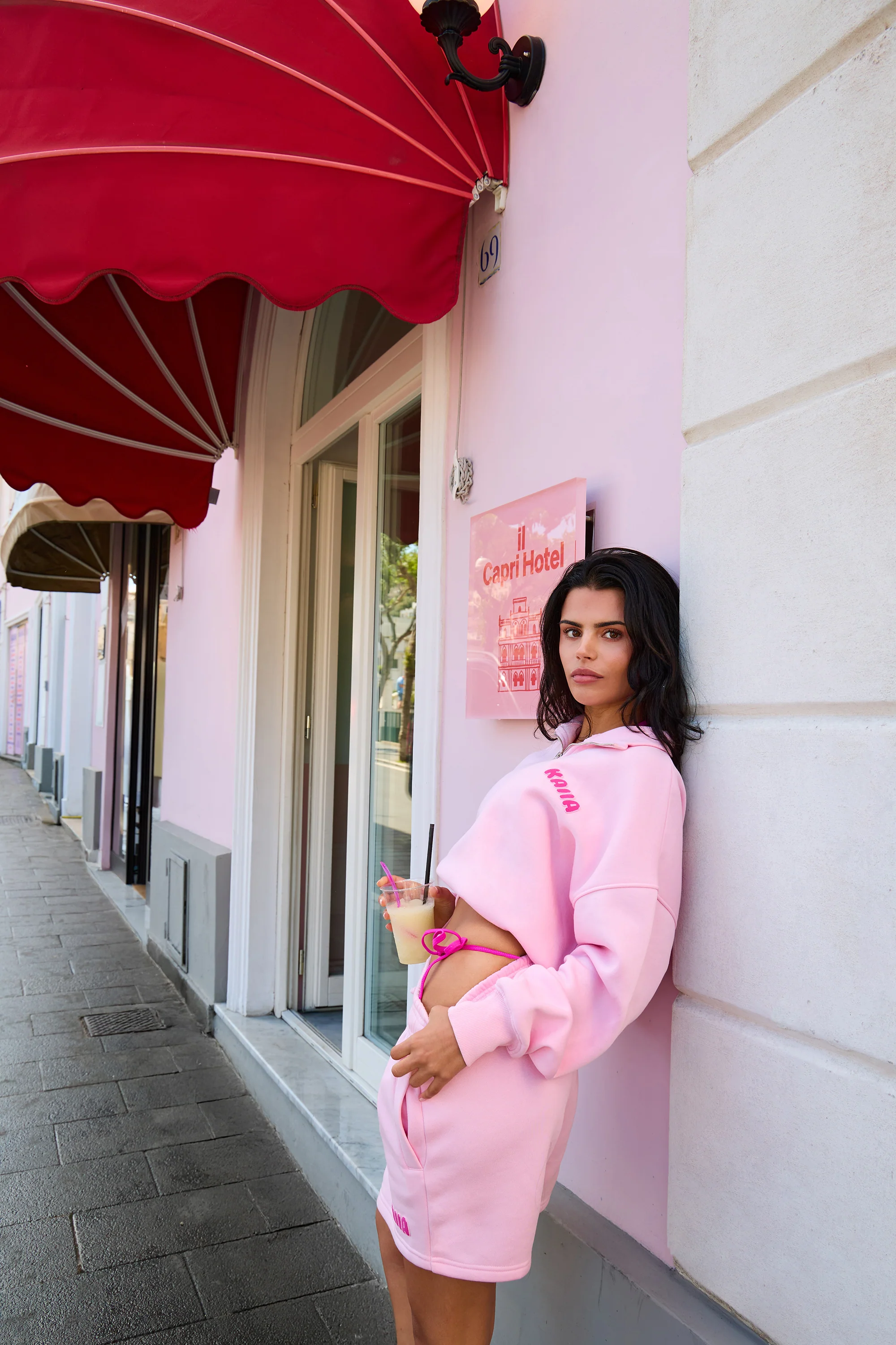 Kaiia Studio Bubble Graphic Quarter Zip Sweatshirt Baby Pink & Hot Pink - Image 2