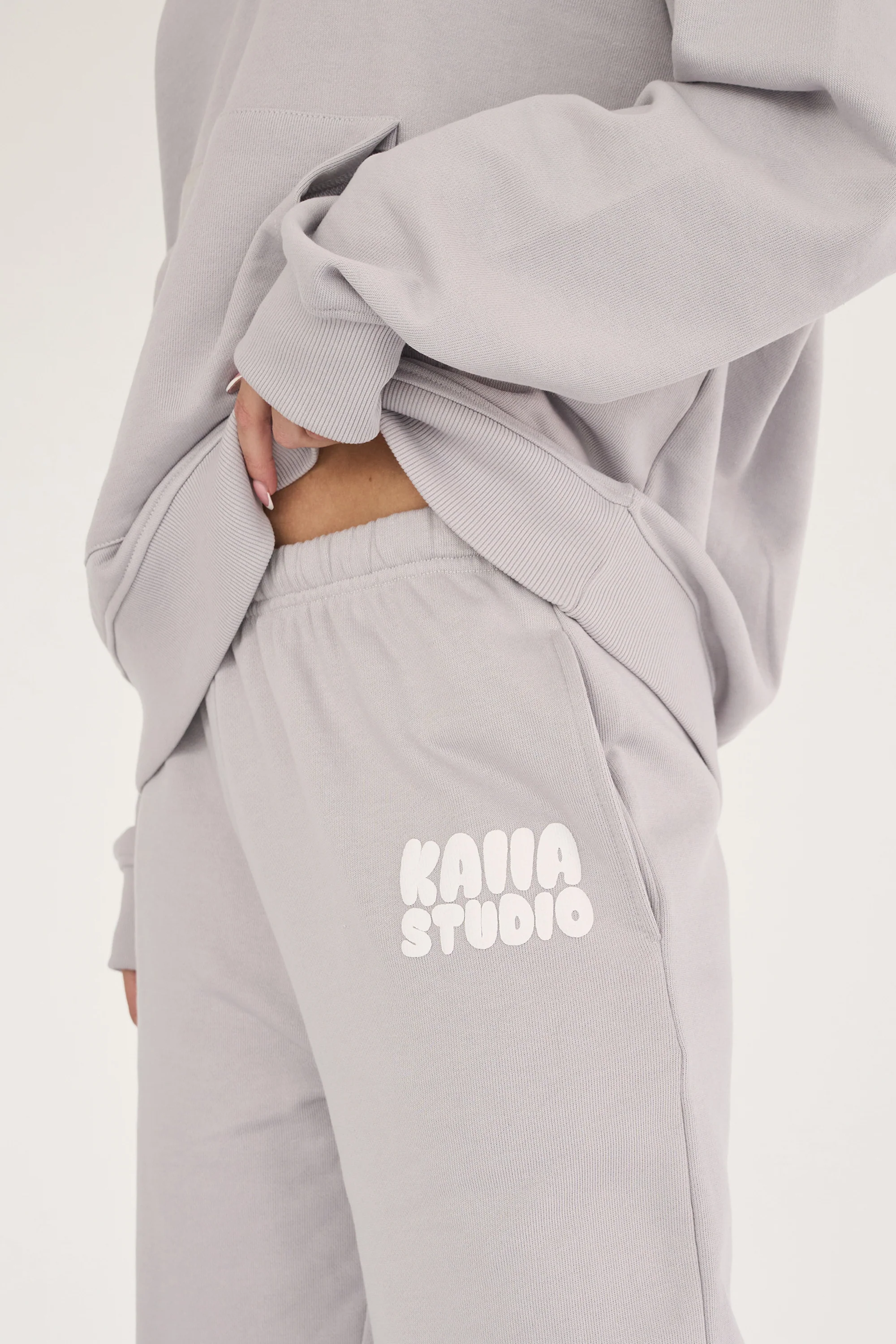 Kaiia Studio Bubble Logo Cuffed Joggers Light Grey - Image 2