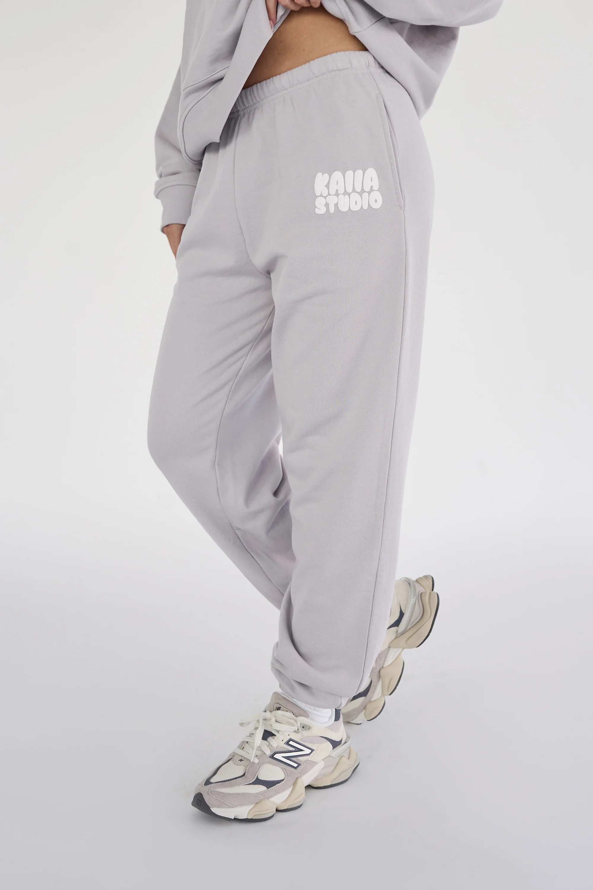 Kaiia Studio Bubble Logo Cuffed Joggers Light Grey - Image 3