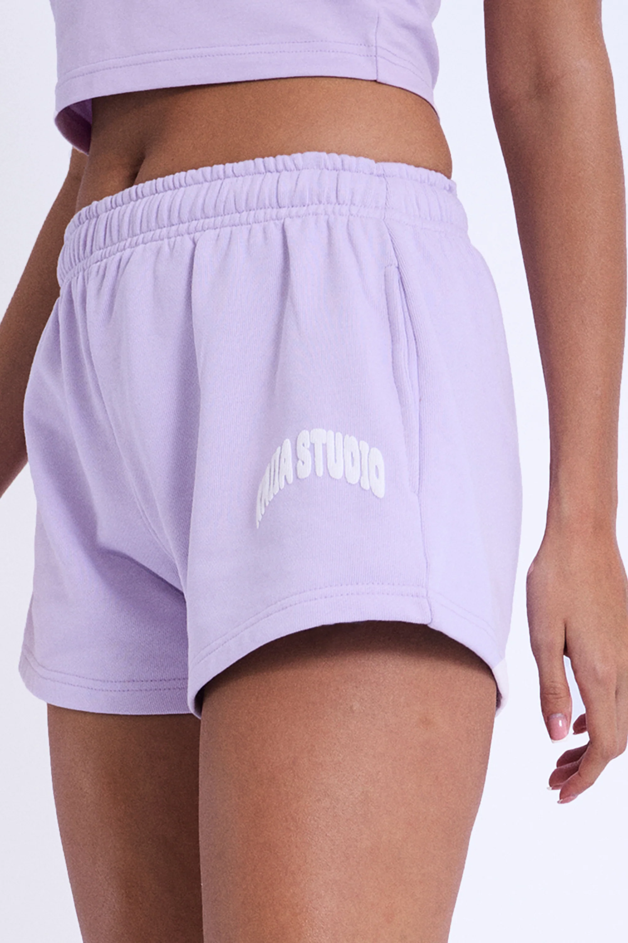 Kaiia Studio Bubble Logo Mini Sweat Shorts Violet - Image 2