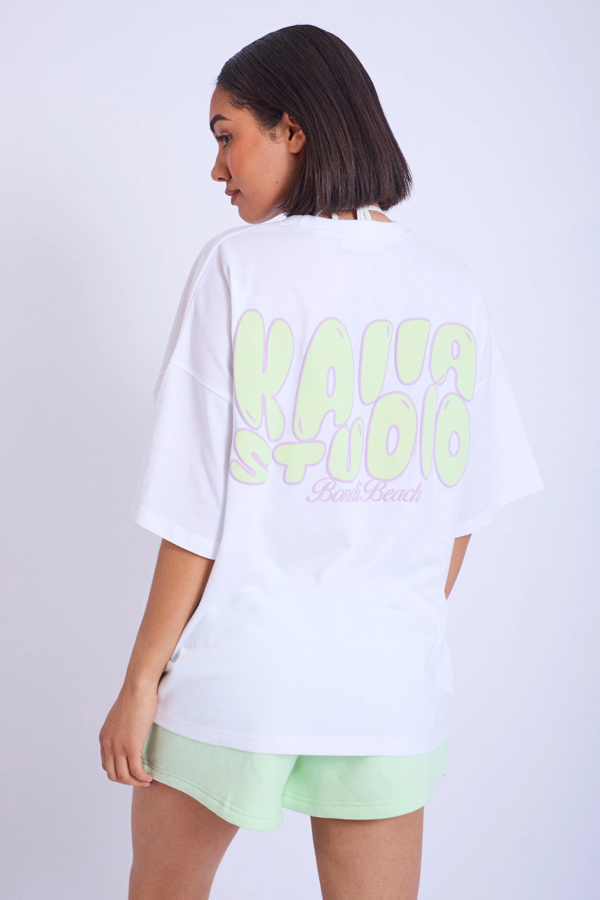 Kaiia Studio Bubble Logo Oversized T-shirt White & Lime - Image 2